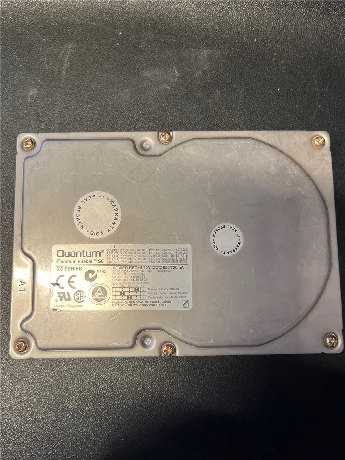 Quantum, Fireball SE 3.5", IDE Hard Drive PATA HDD Vintage PC, Made in Singapore
