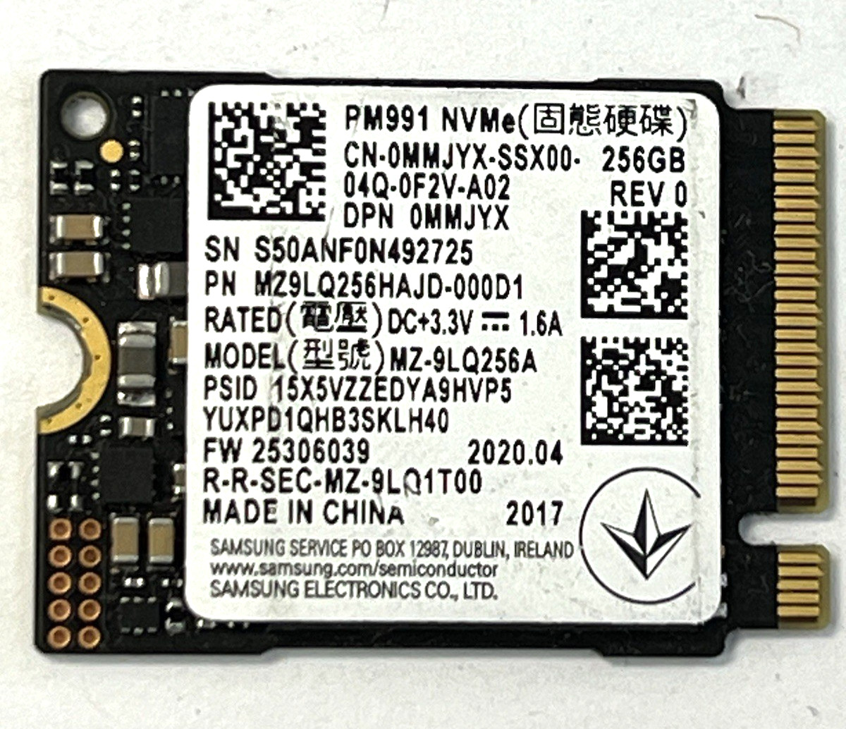 Samsung PM991 256GB M.2 Internal SSD MZ-9LQ256A 0MMJYX