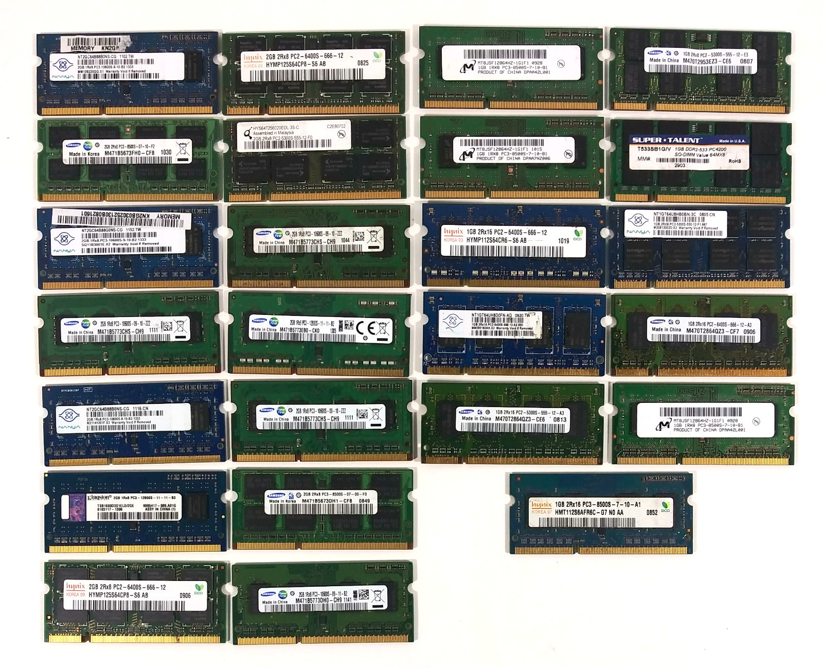 Lot of 25 Laptop RAM Memory DDR2 DDR3 SO-DIMM 1GB and 2GB Mixed Brands See Photo