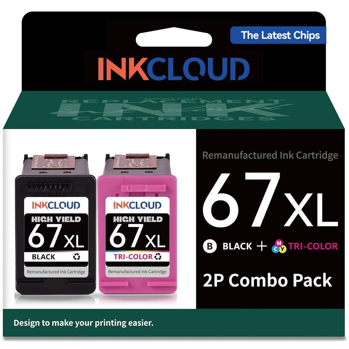 Black/Color Combo Pack for HP 67 XL DeskJet Envy Printers
