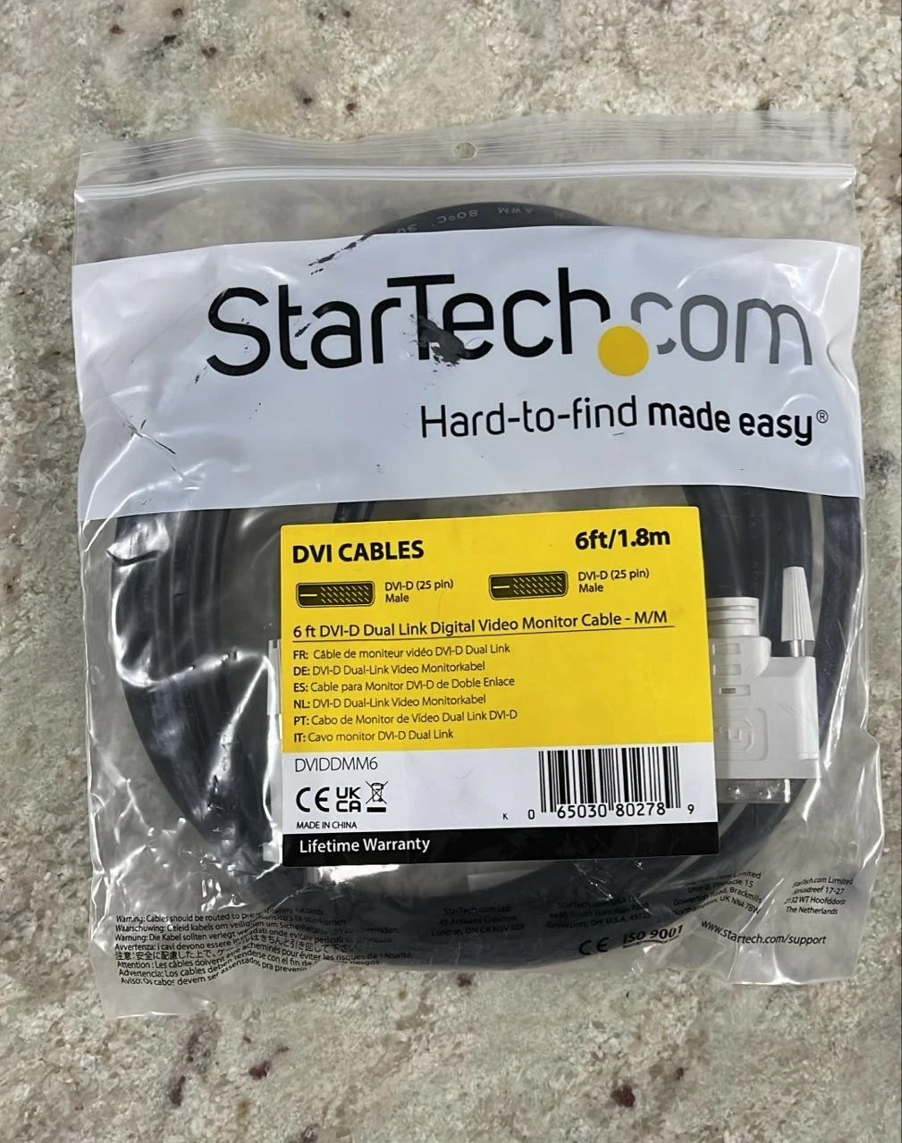 StarTech DVI-D Dual Link Video Cable 25-pin Male to Male DVIDDMM6 6ft