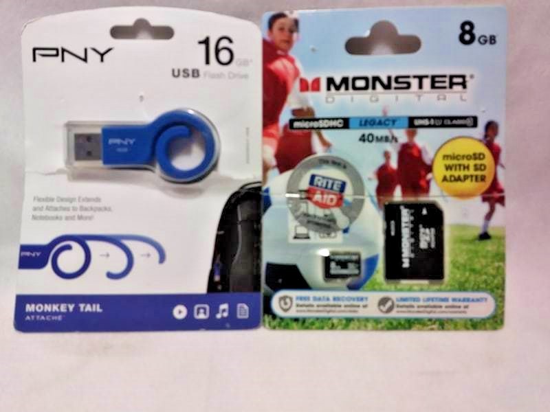 2 PACK PNY 16GB USB FLASH DRIVE & MONSTER DIGITAL 8GB MICRO SD  NEW