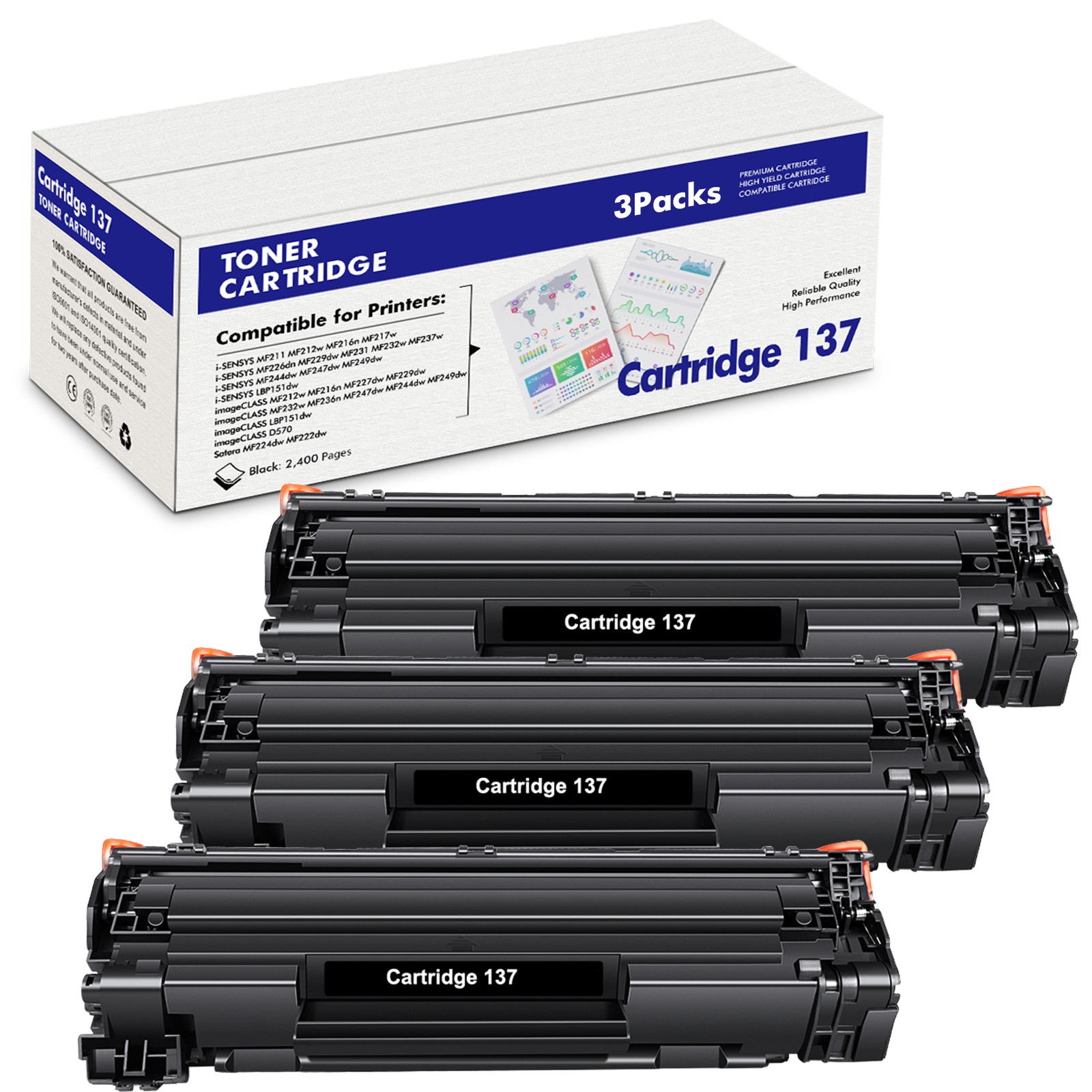 3PK CRG 137 Black Toner Comaptible for Canon 137 Toner Cartridge MF230 Series