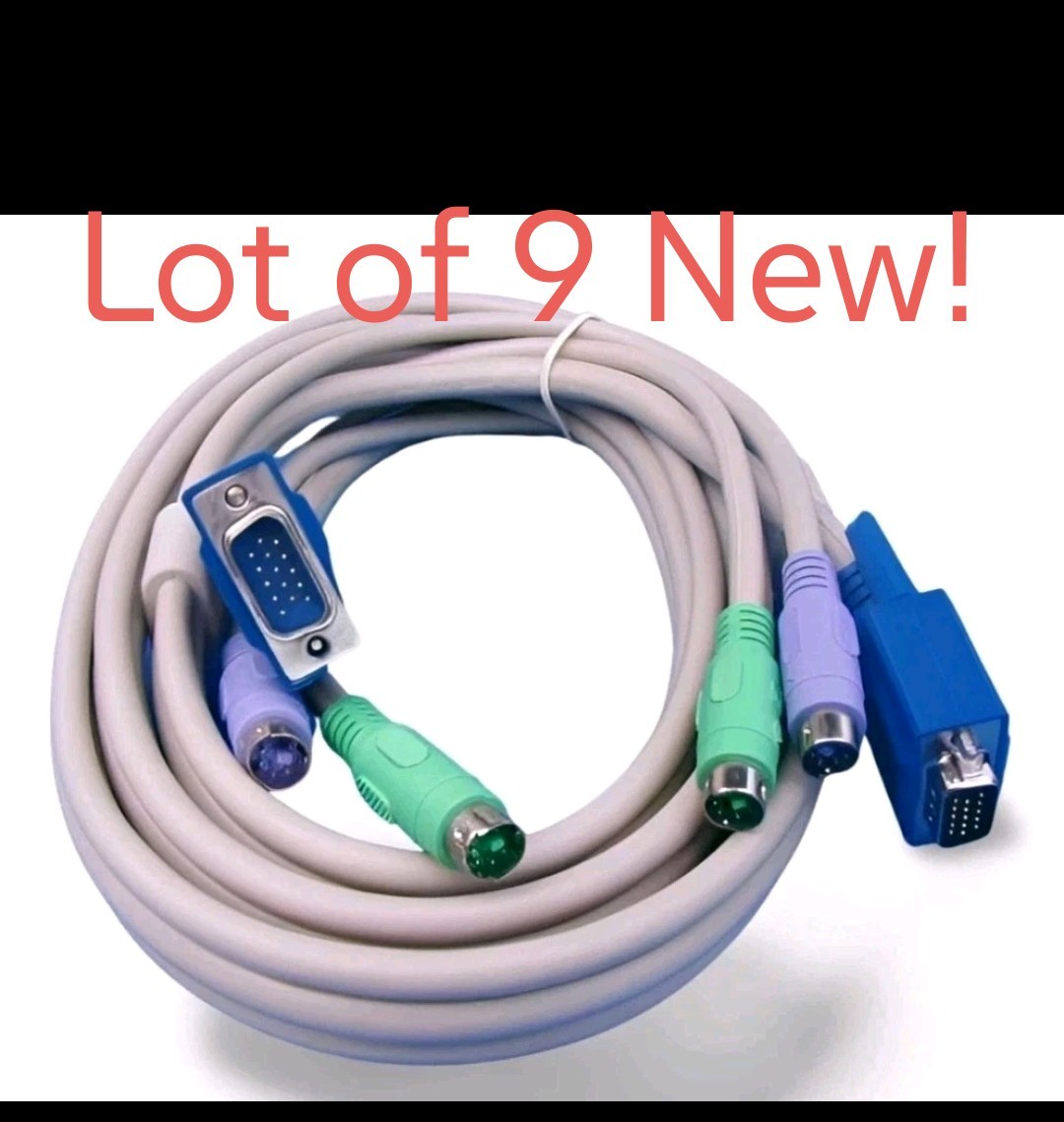 Lot of 9 KVM Video Cable Male to Male - 10 Ft  Beige/Grey - Medical Grade - NEW