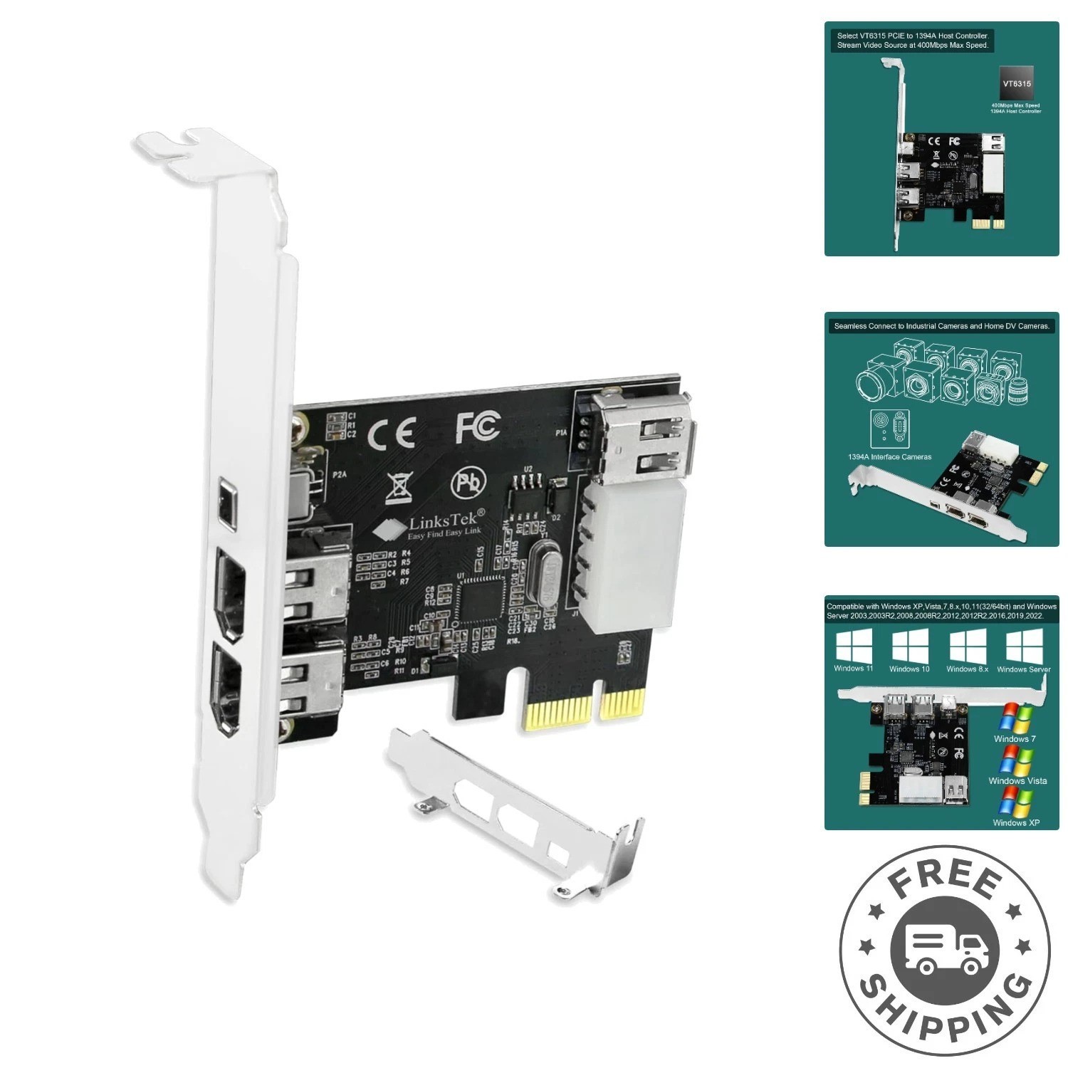 4-Port PCIE FireWire 400 Expansion Card - Includes Cables & Low Profile Bracket