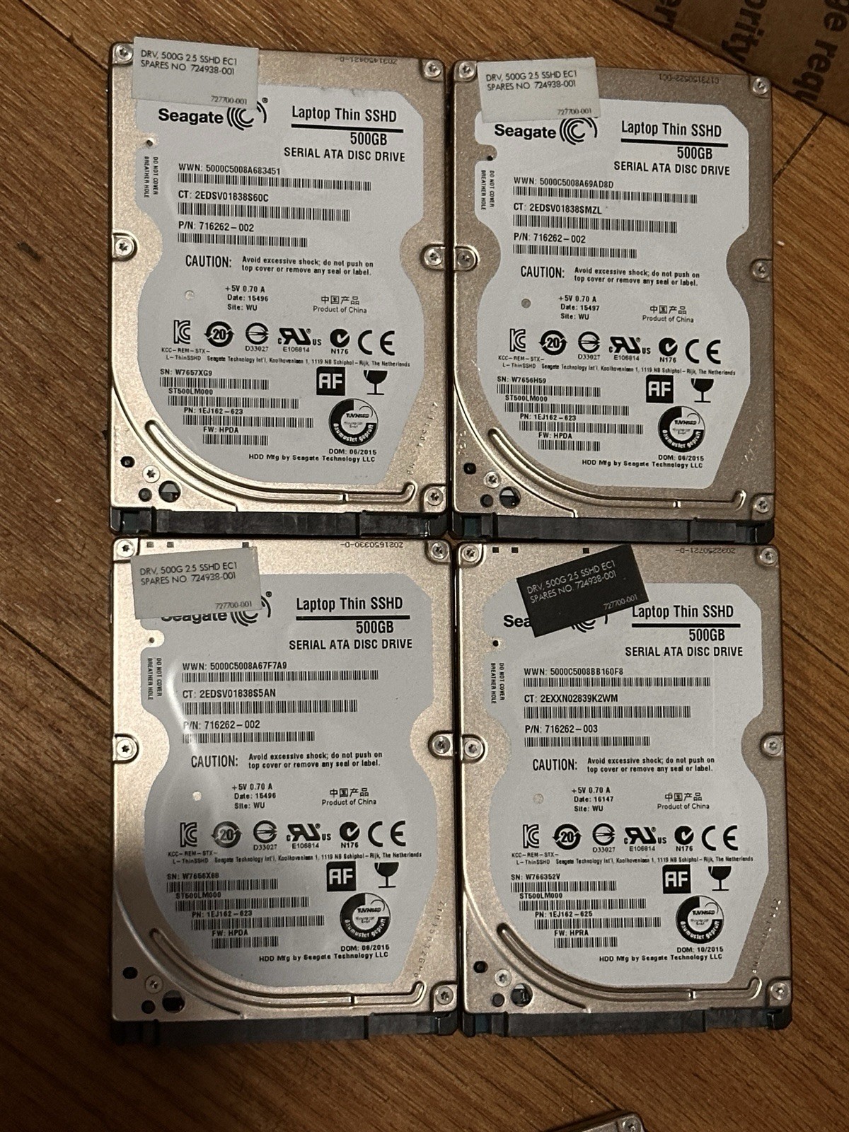 Lot of (8) Seagate 500GB laptop thin SSHD 2.5 -