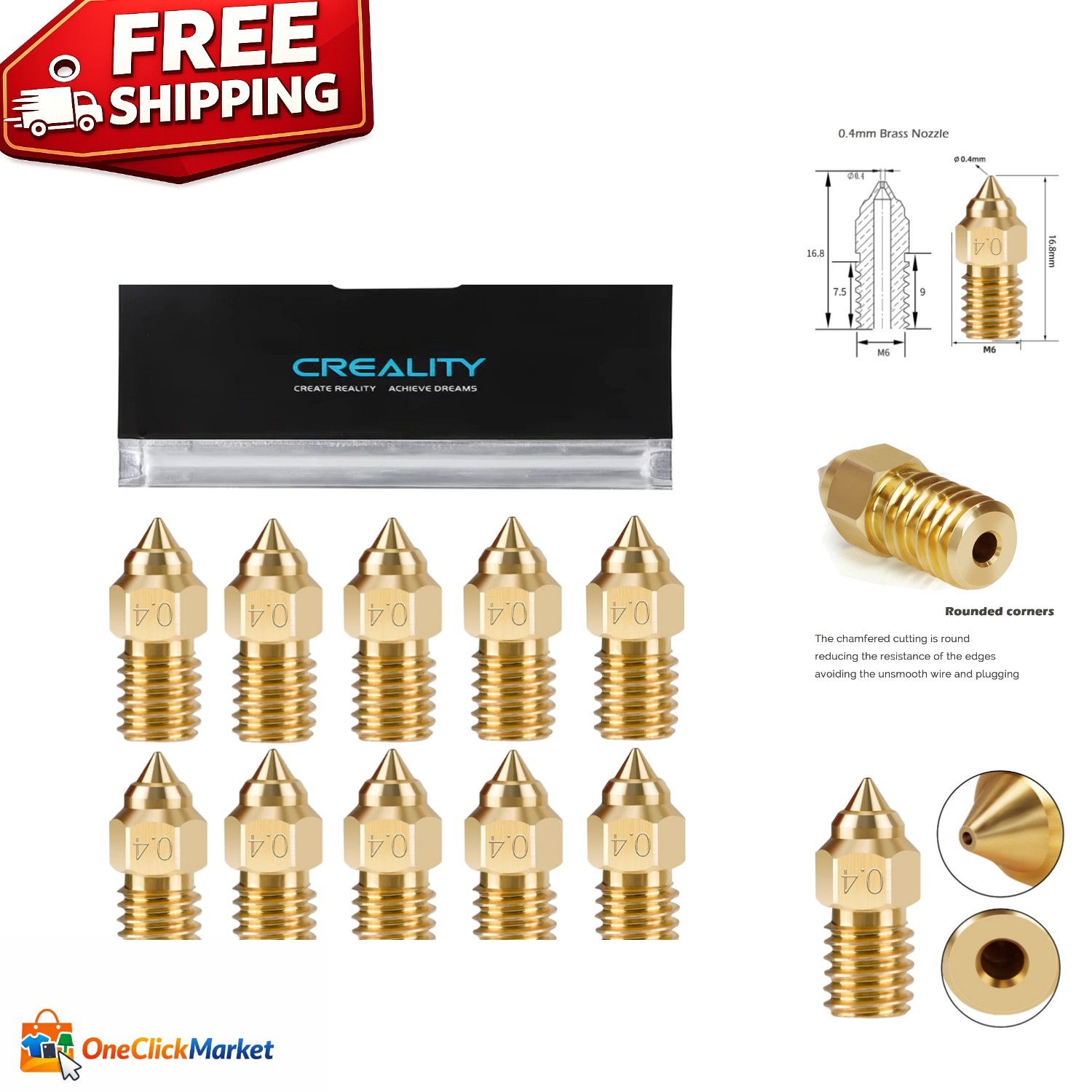 Durable 10 PCS 0.4mm Brass Nozzle Kit - For Ender 3 & Compatible Filaments