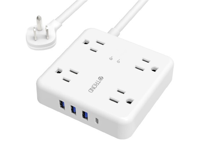 TROND Power Strip Surge Protector - 4 AC Outlets, 4 USB Ports, 1440 Joules - NEW