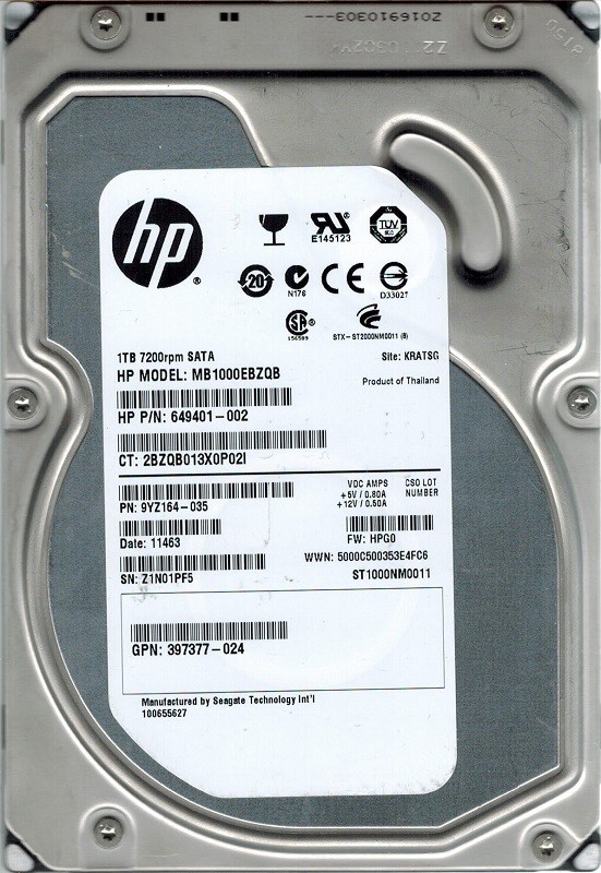 ST1000NM0011 P/N: 9YZ164-035 F/W: HPG0 1TB Seagate KRATSG HP