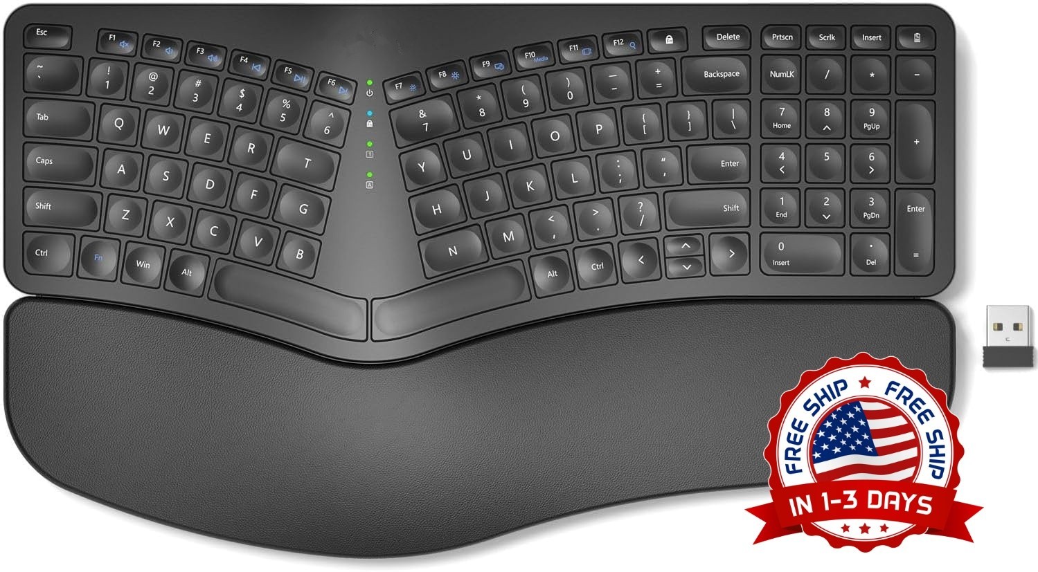 Teclado ergonómico con reposamuñecas y palmas acolchados para ordenador Windows