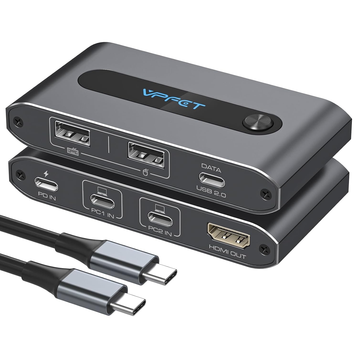USB-C KVM Switch 1 Monitor, 2 Laptops 4K@60Hz HDMI KVM Switch 2 Port Share 1