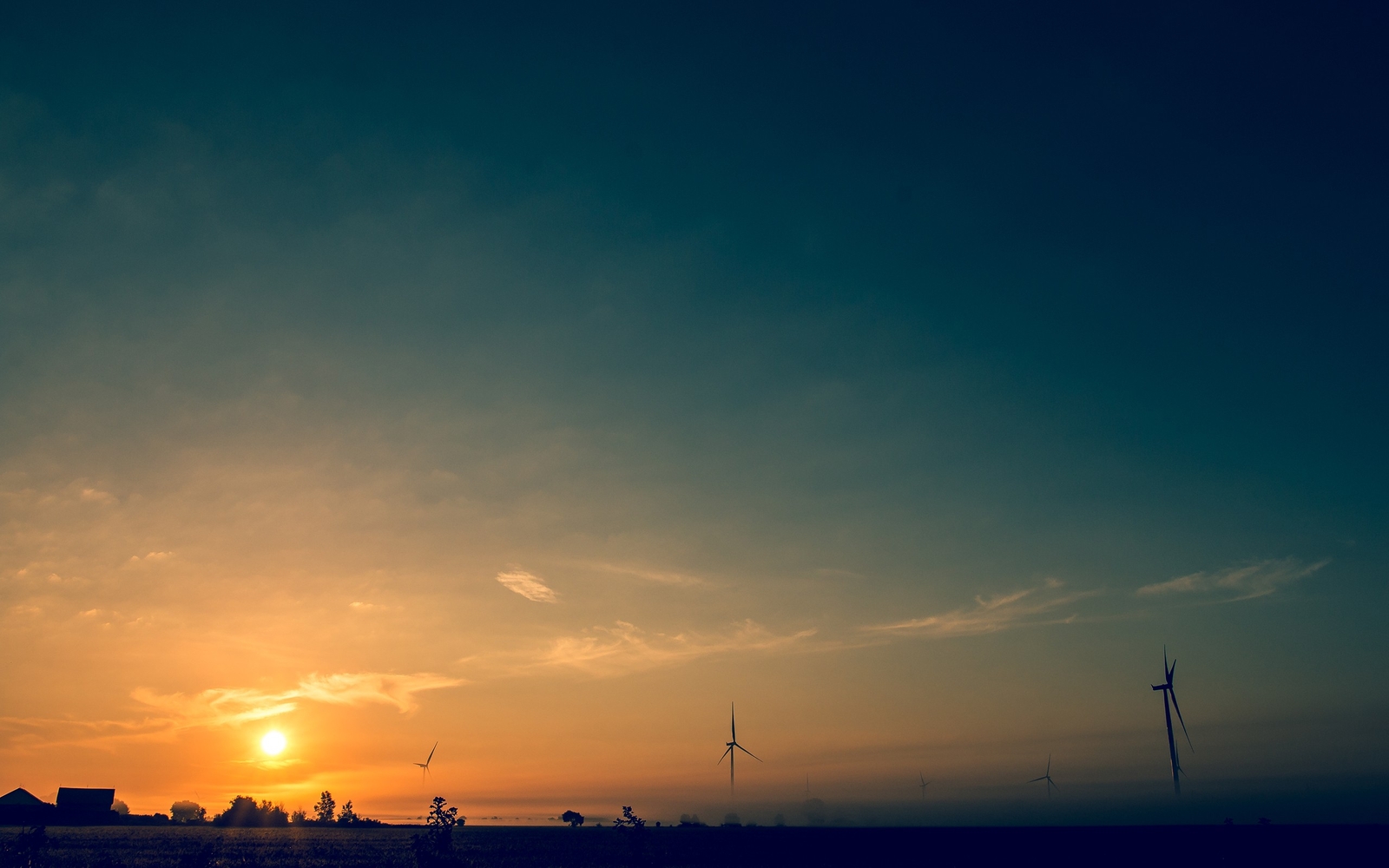 Landscape wind farm mist sunrise morning orange sky Custom Gaming Mat Desk