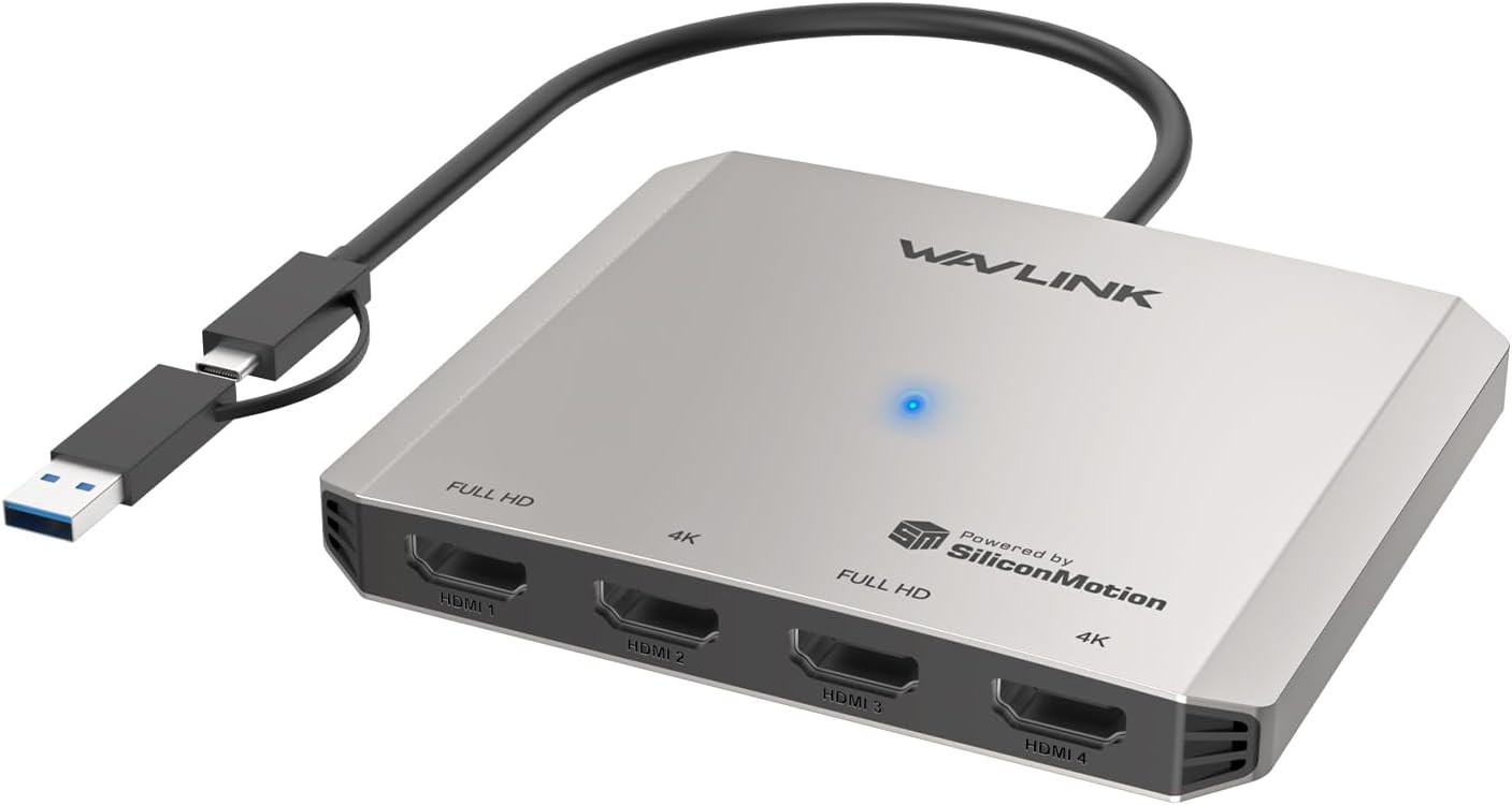 Wavlink Usb-C Usb-A To 4 Hdmi Adapter Quad Monitor 4K Display Splitter