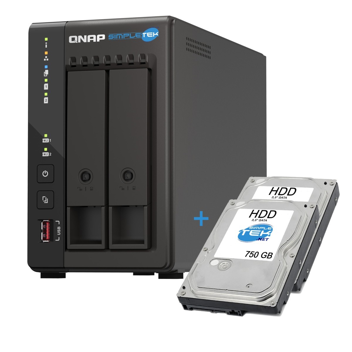 Qnap TS-253E 2-Bay NAS 2x 750GB HDD 8GB RAM Dual M.2 Gigabit 2.5G LAN