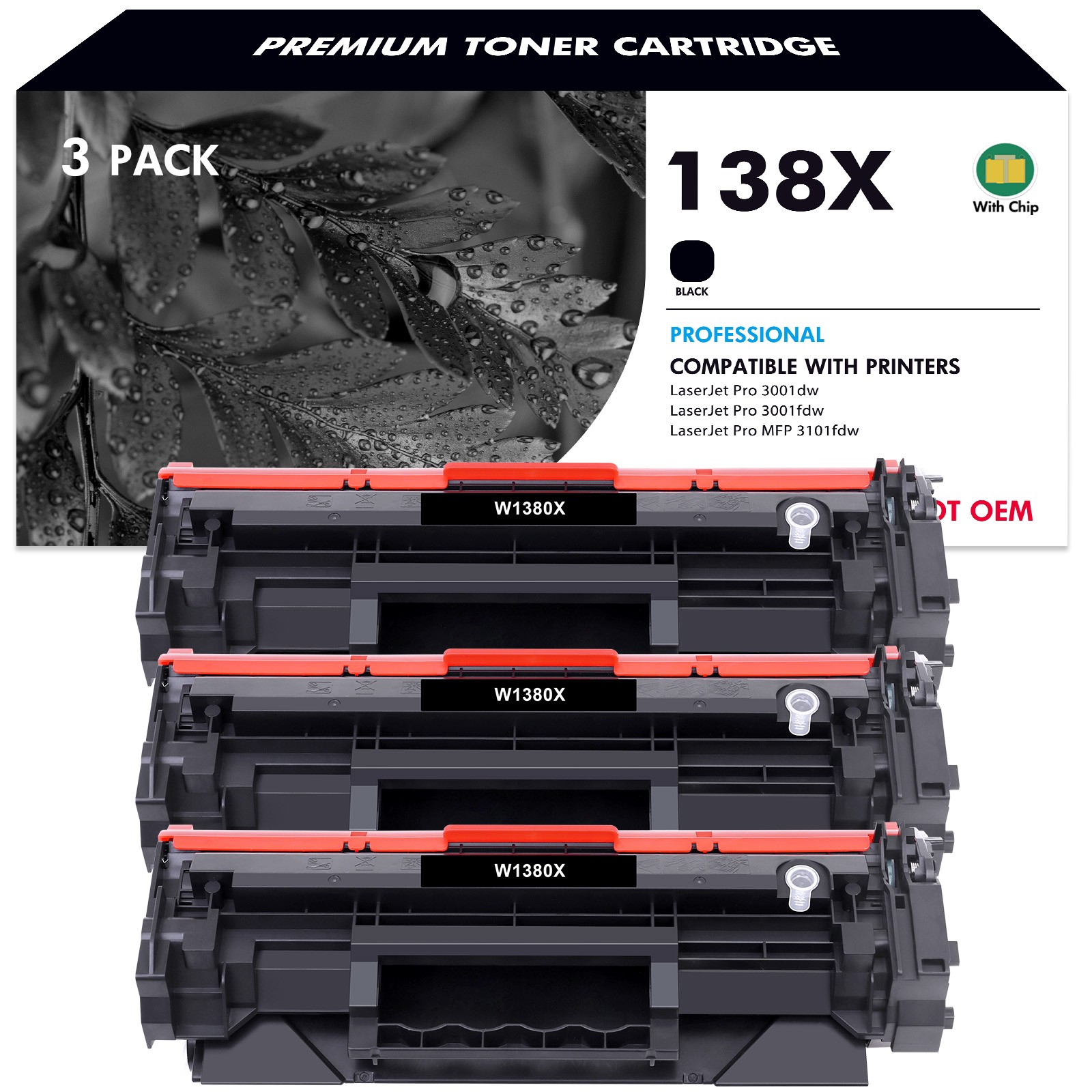 W1380X Toner Cartridge with Chip for 138X HP LaserJet Pro 3001dw MFP 3101fdw Lot