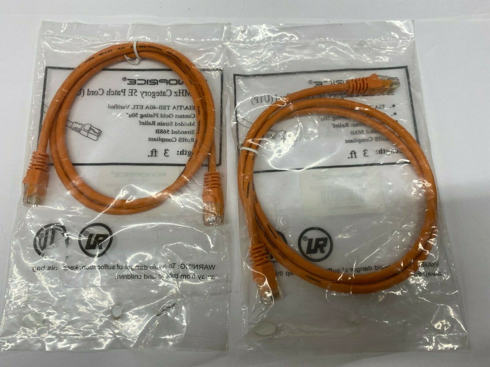 Qty 2 Monoprice 3FT Patch Network Cable (UTP) Cat5e 350MHz