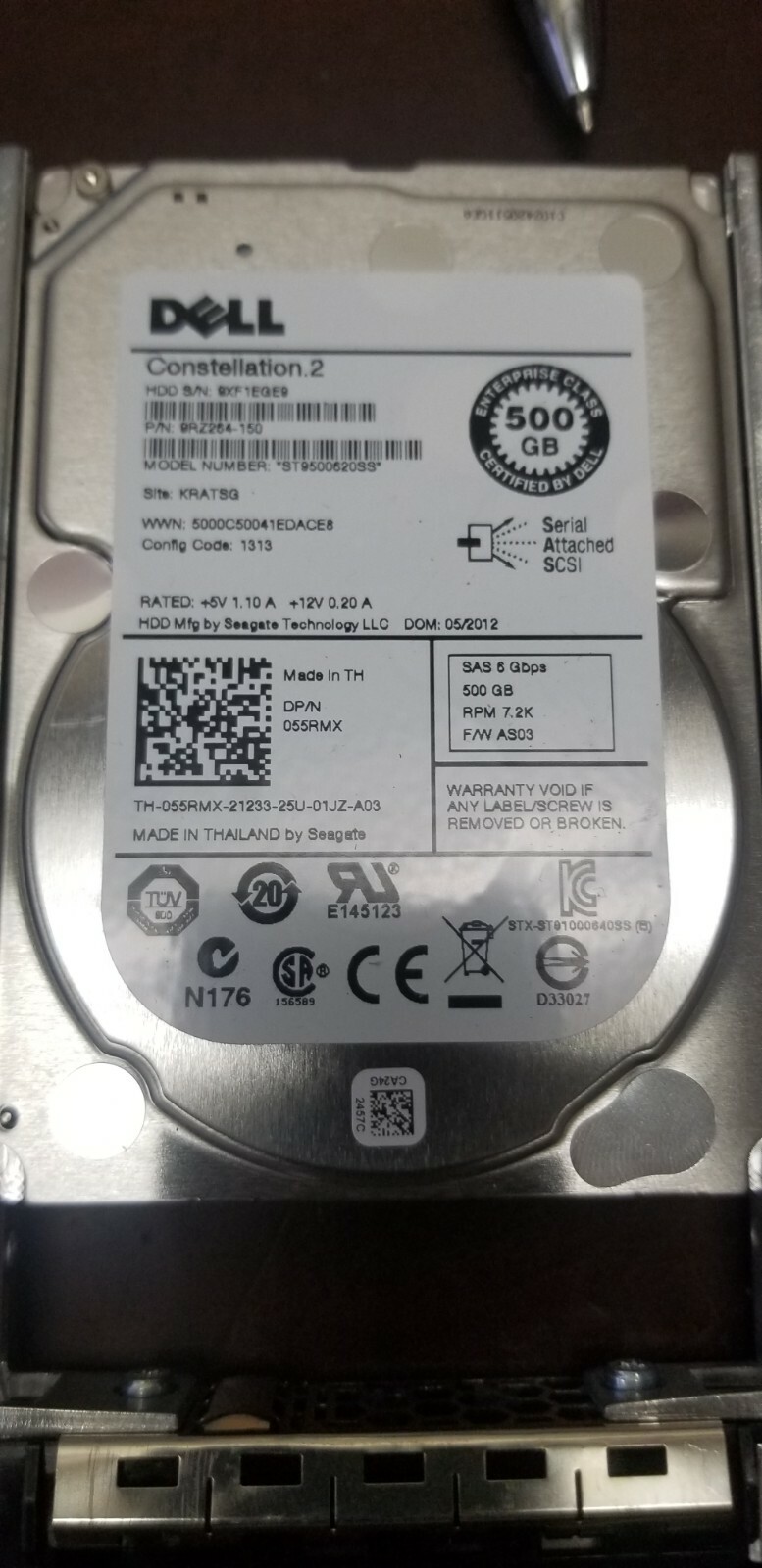 Dell 55RMX 500GB 7200RPM 2.5" SAS Hard Drive with Tray