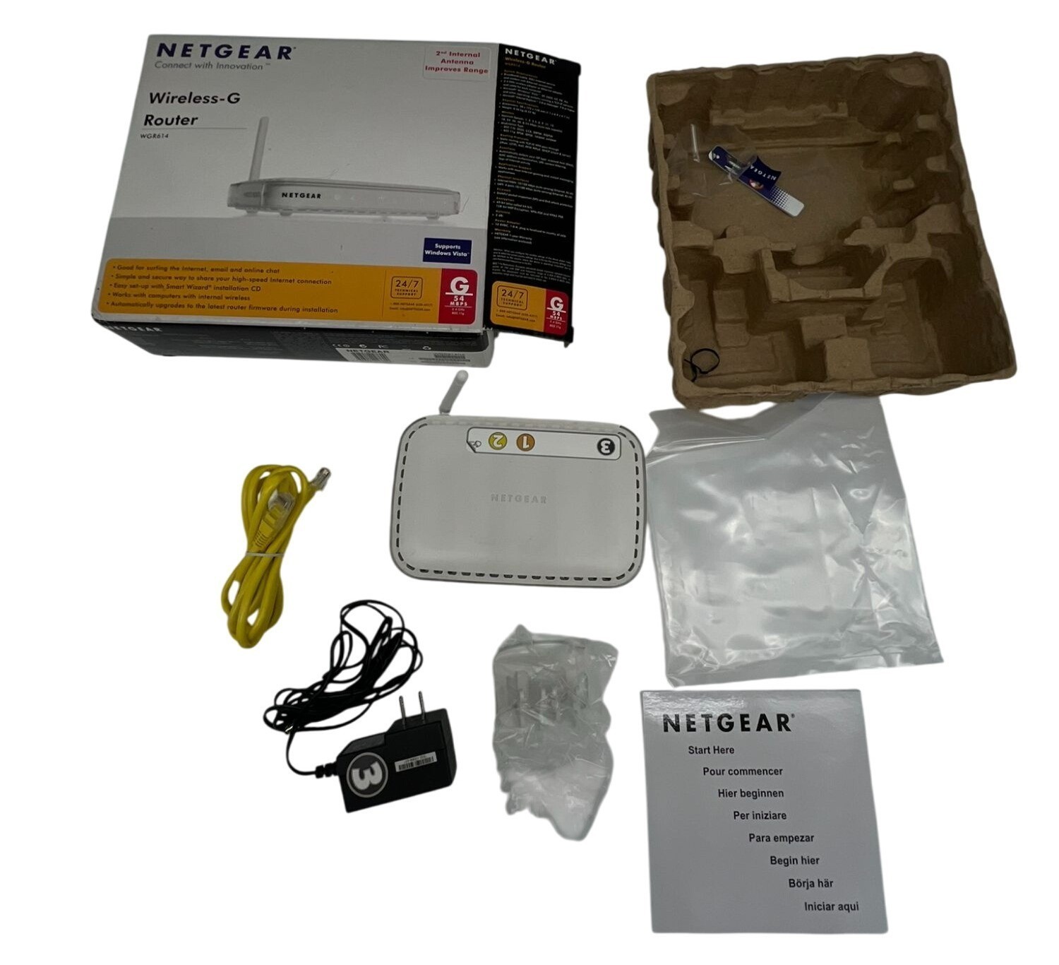 Netgear WGR 614 Wireless-G Router w/ Accessories White Home Internet Network
