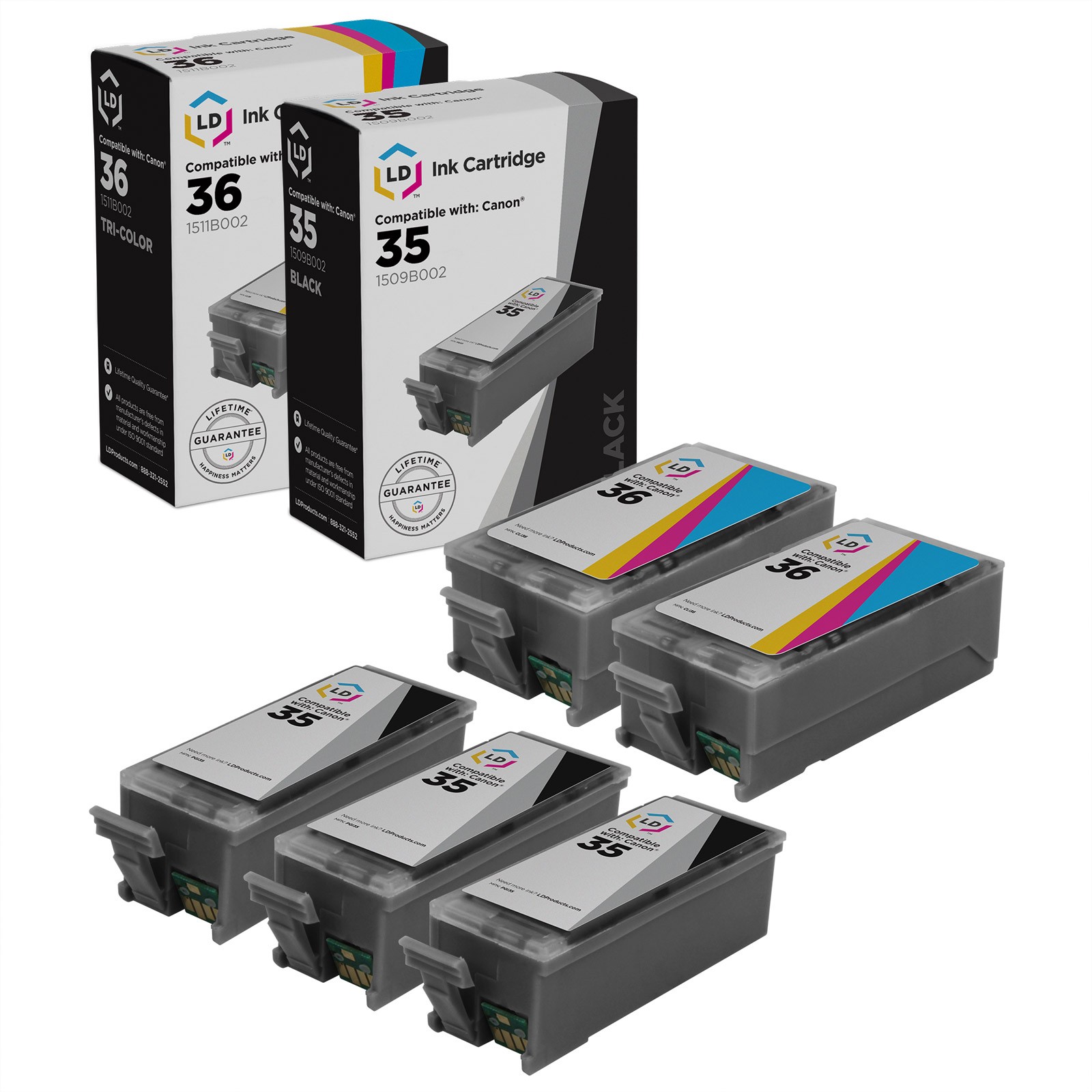 LD Compatible PGI35 CLI36 Set of 5- 2 Black, 2 Color for Canon PIXMA iP100 iP110