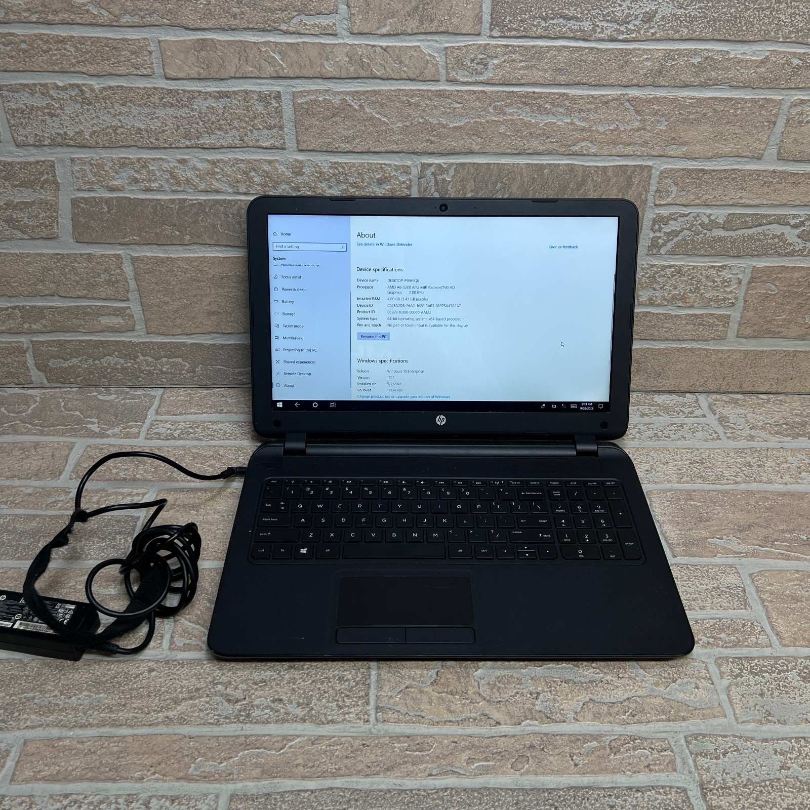 HP 15-f305dx 15.6" Windows 10 Laptop 4GB RAM HDD with Power Cord