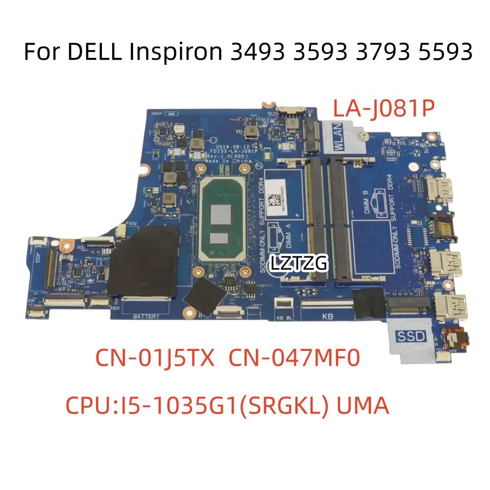LA-J081P For DELL Inspiron 3593 3793 5593 Motherboard CPU I5-1035G1 CN-01J5TX