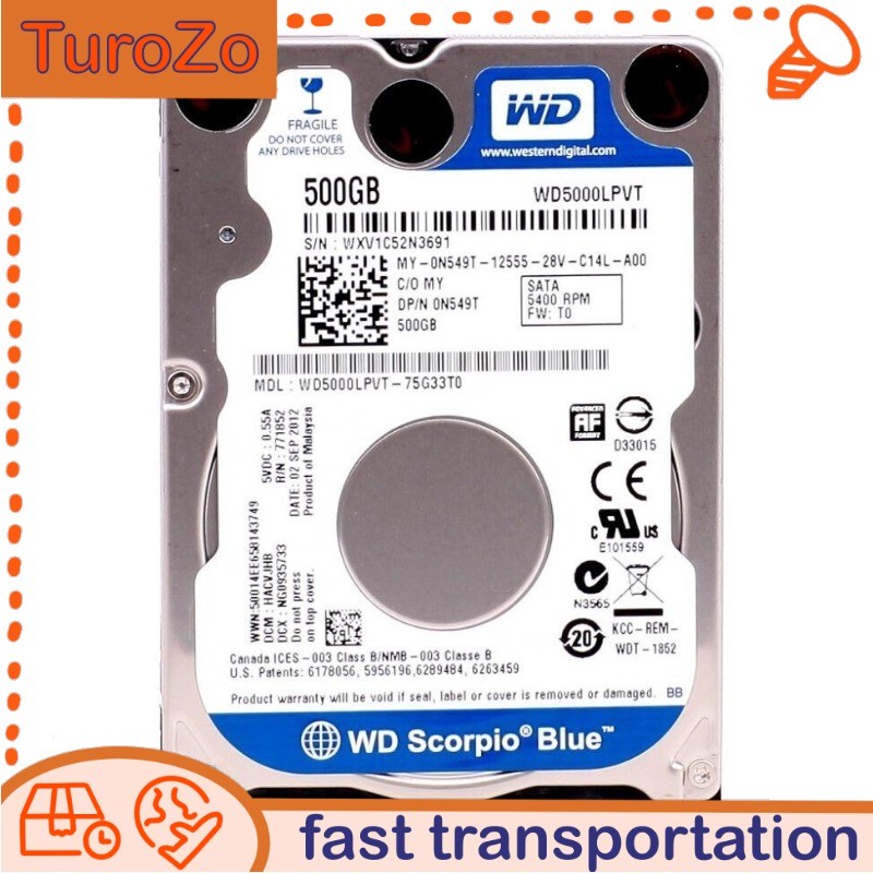 WD5000LPVT Western Digital 500GB 5400RPM SATA 2.5" Laptop HDD Hard Disk Drive