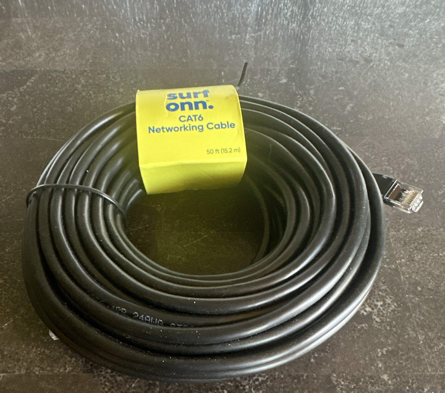 onn. Cat6 RJ-45 Ethernet Patch Cable 50 ft Black Round Networking Cable