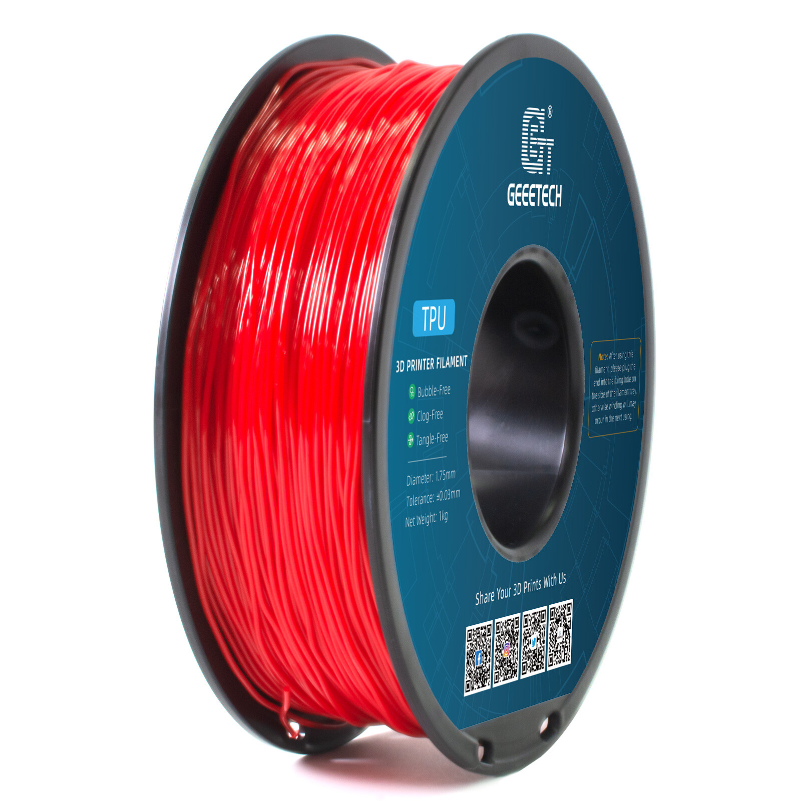 1kg/Rol 1.75mm TPU Filament Soft High Flexibility TPU Consumables for 3D Printer
