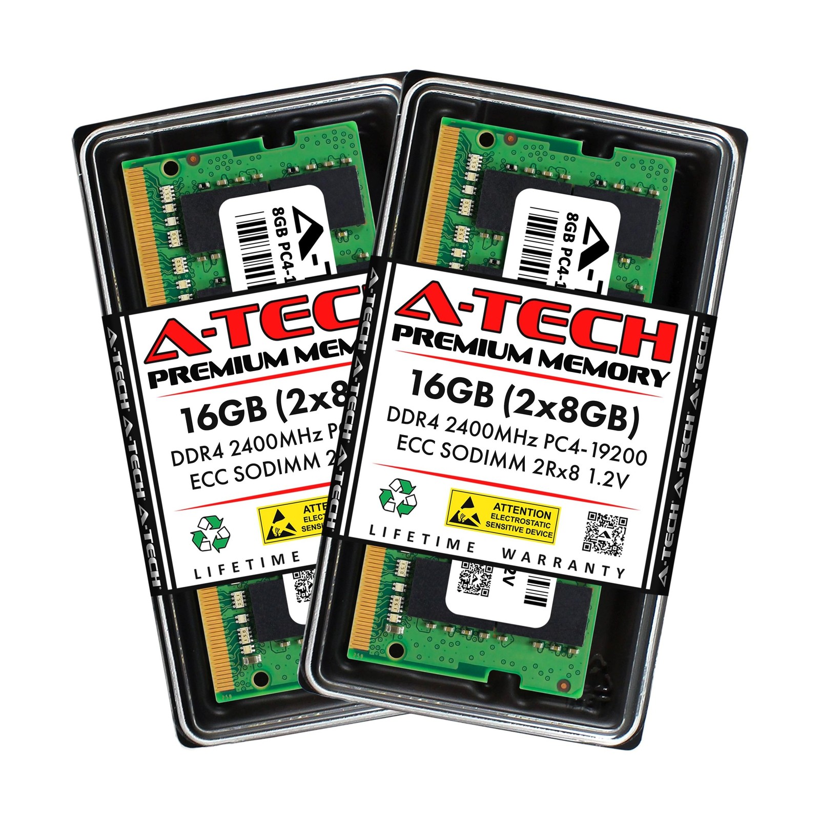 A-Tech 16GB Kit (2x8GB) DDR4 2400MHz PC4-19200 ECC SODIMM 2Rx8 Dual Rank 1.2V...