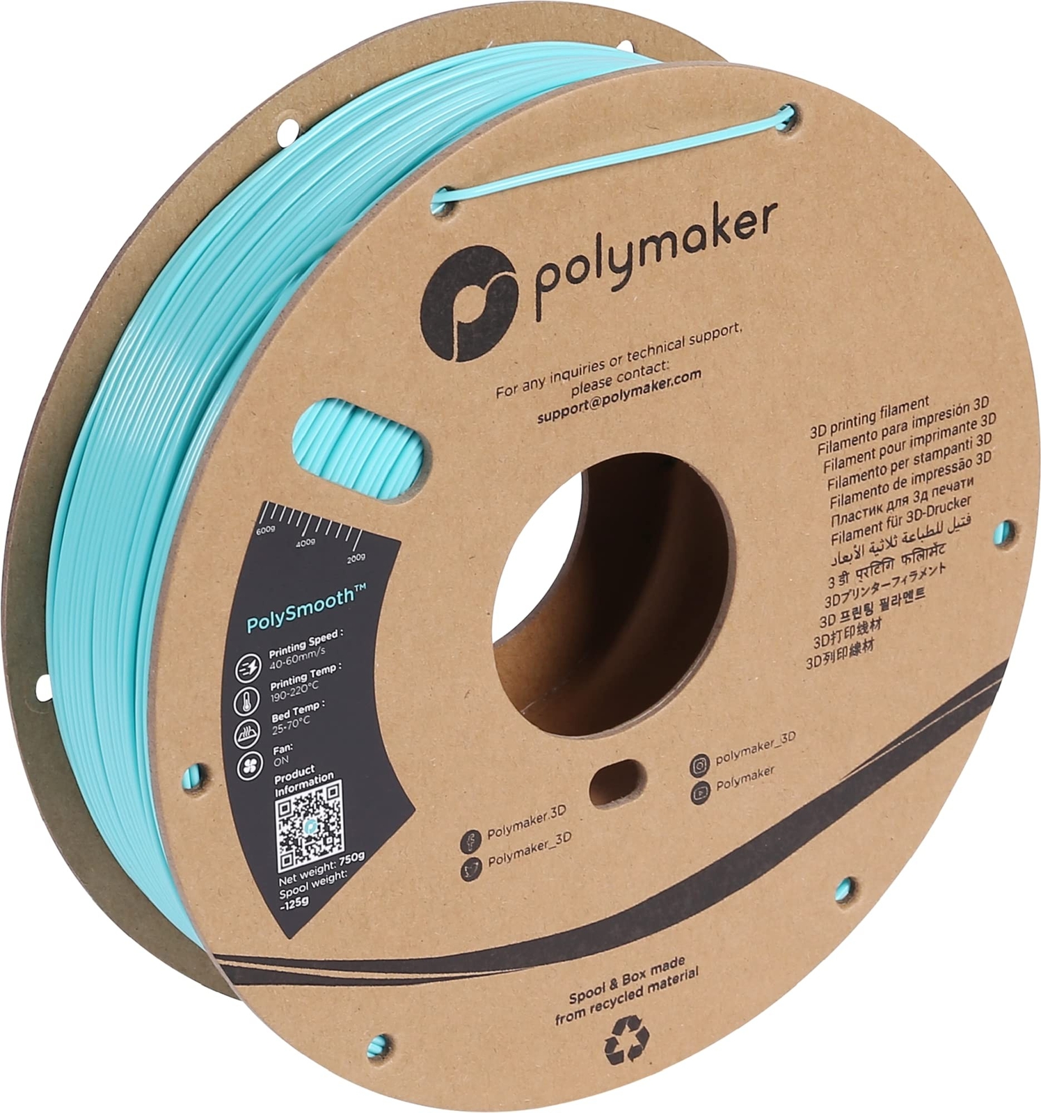 Polymaker PolySmooth PVB Filament 1.75mm Teal Filament, 750g Cardboard Spool ...
