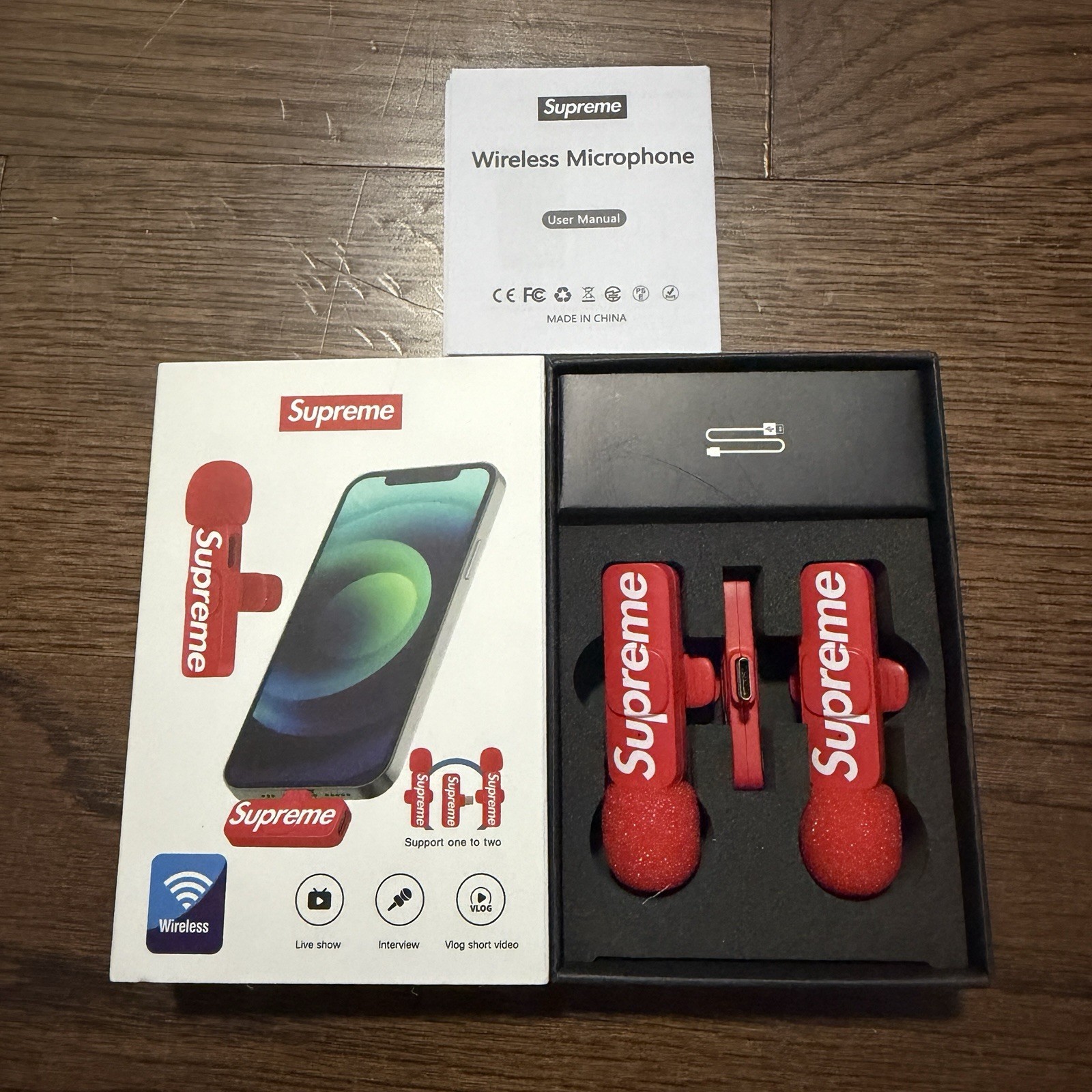 Supreme FW26 Mini Mics Set of 2 Wireless Lavalier Microphones Red