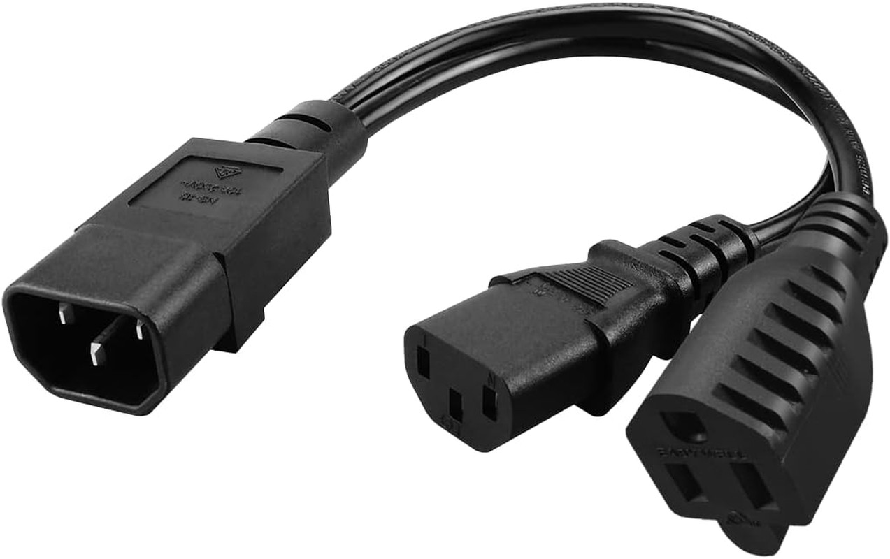 1FT IEC320 C14 to C13+5-15R Y Split Short Power Adapter Cord