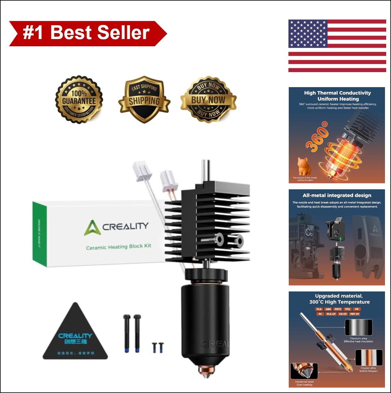 Hotend Kit Ceramic Heating Block 300C All-Metal Titanium Heat Break Hardened