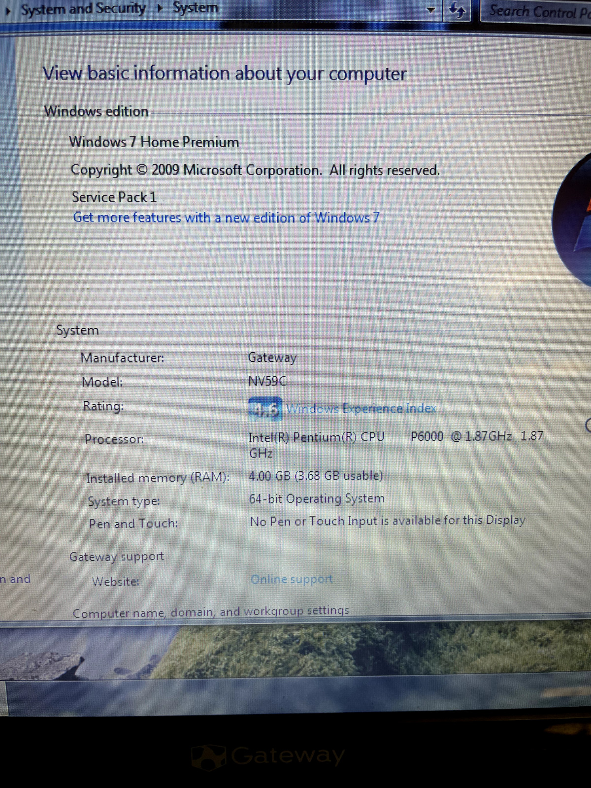 Gateway NV59C44u Intel Pentium Windows Home 7 (includes charger)