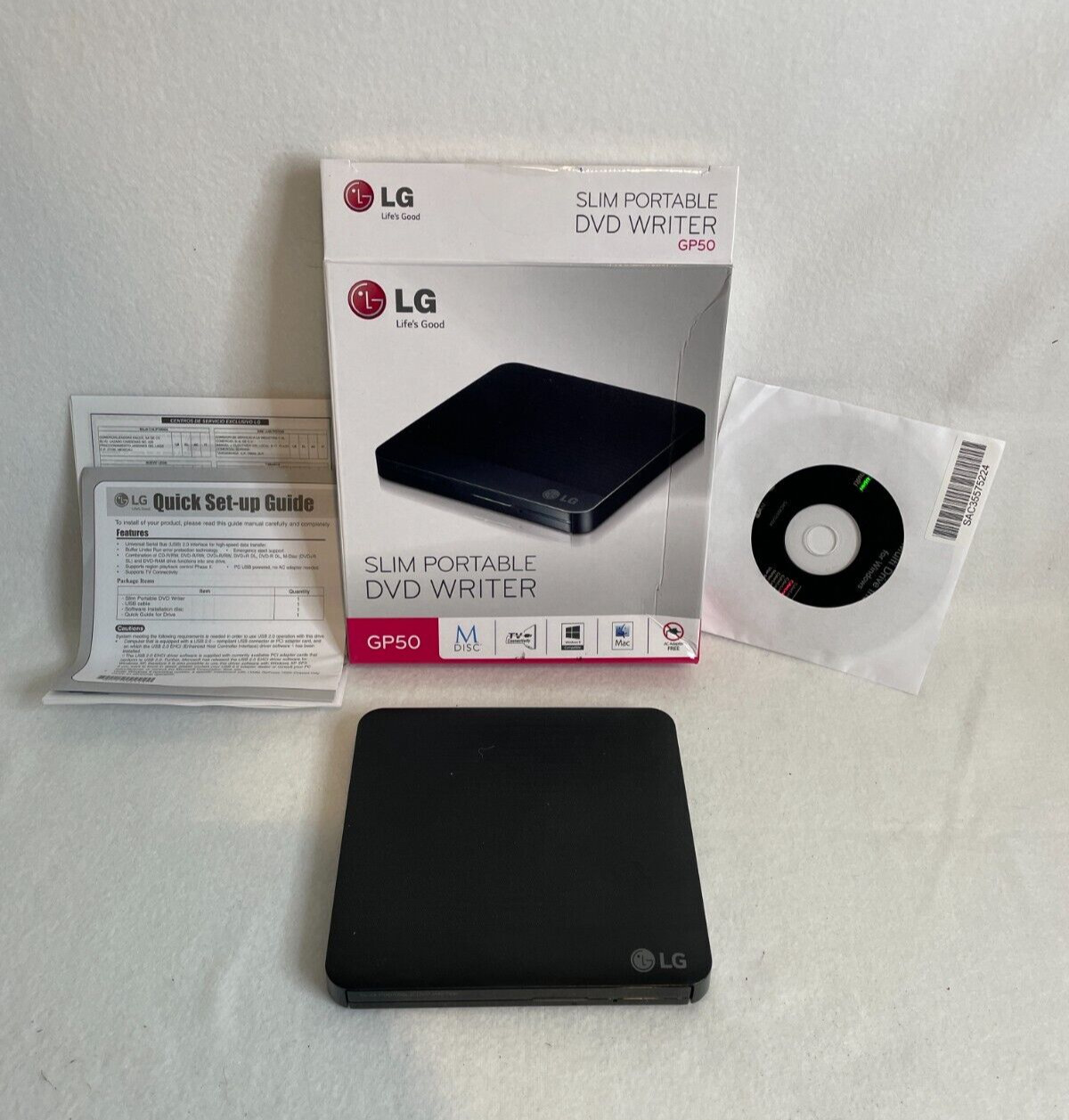 LG GP50 Slim Portable External DVD Writer Optical Drive USB Powered (Black)