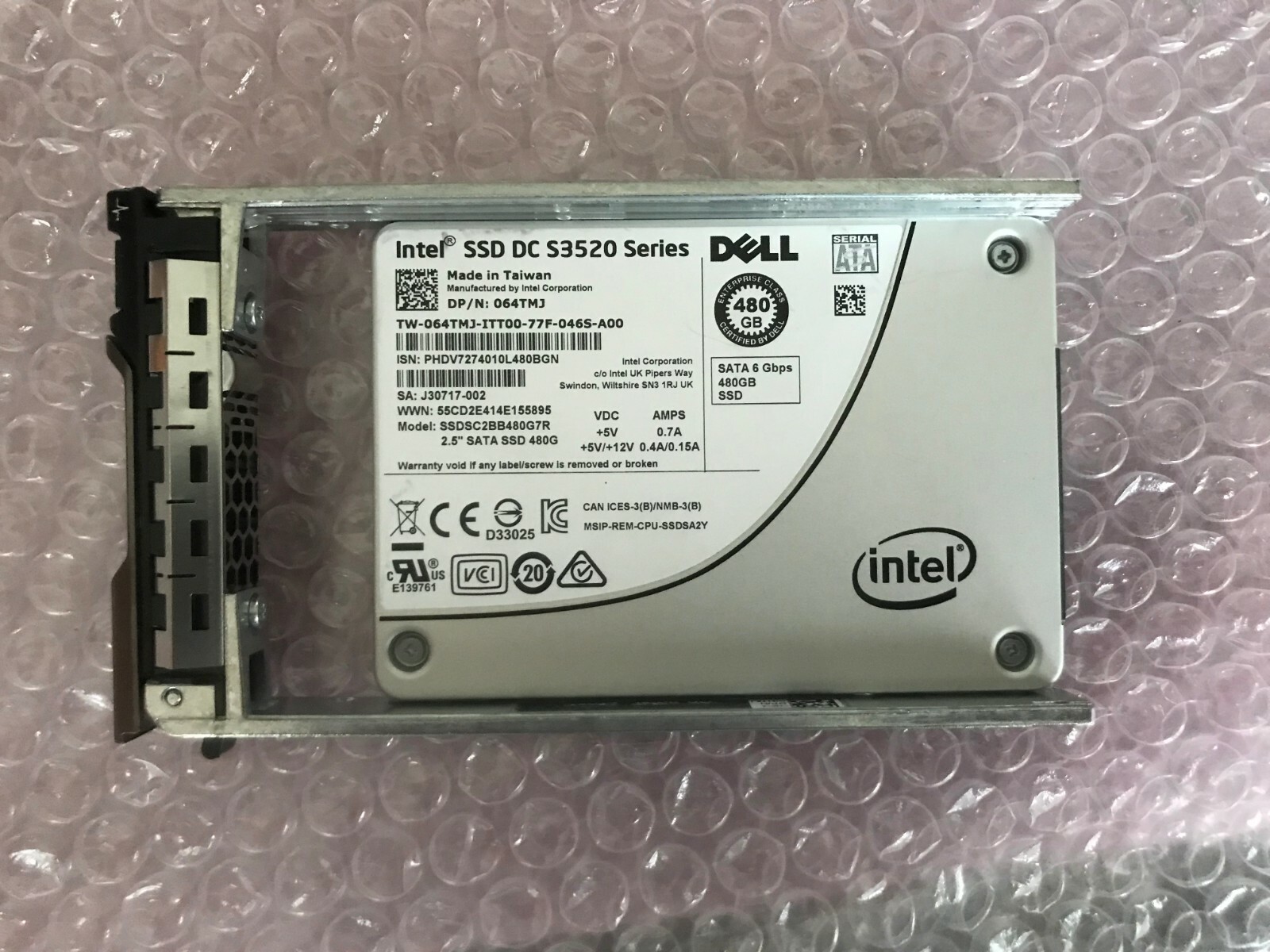 DELL 64TMJ SSDSC2BB480G7R INTEL DC S3520 480GB 6G 2.5 SATA SSD R420 T420 064TMJ