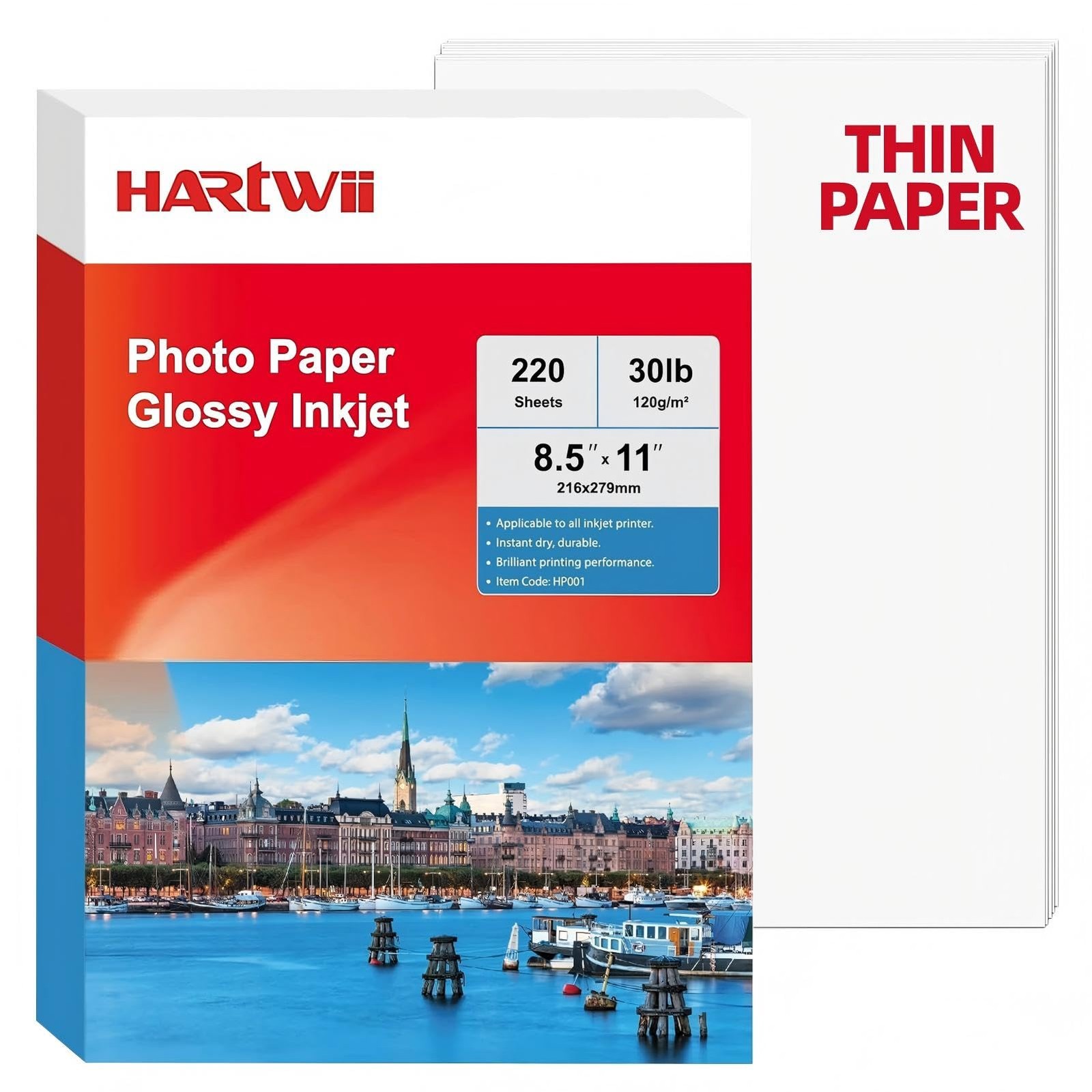 220 Sheets Thin Glossy Photo Paper 120gsm, 8.5x11 Inches Single Side Inkjet P...