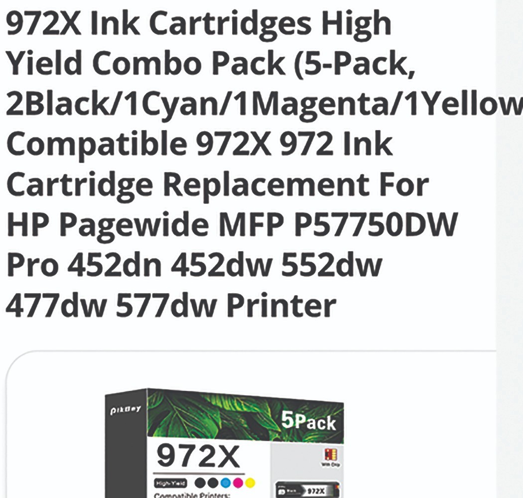 972 ink cartridges high yield combo pack (5pack, 2Black,1 Cyan 1 Magenta1 Yellow