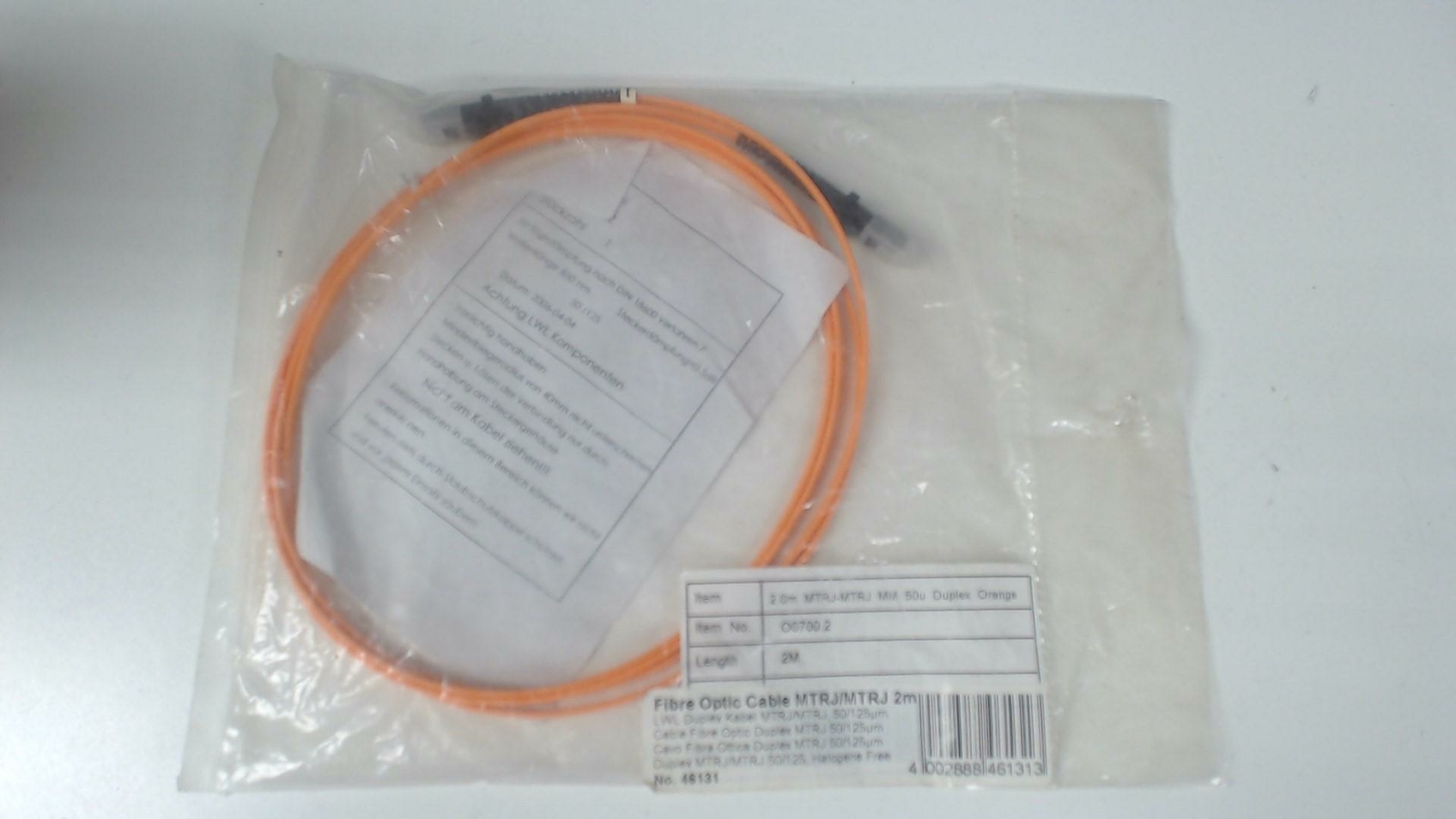 2 Meter MTRJ / MTRJ 50/125 50u Duplex - Orange