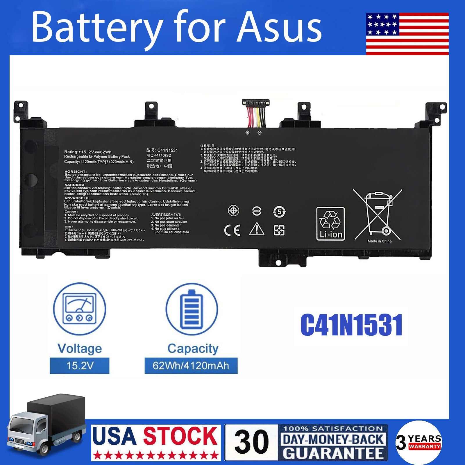 ✅C41N1531 Battery For ASUS ROG GL502VS GL502VY GL502VS-1A GL502VY-DS71 Series