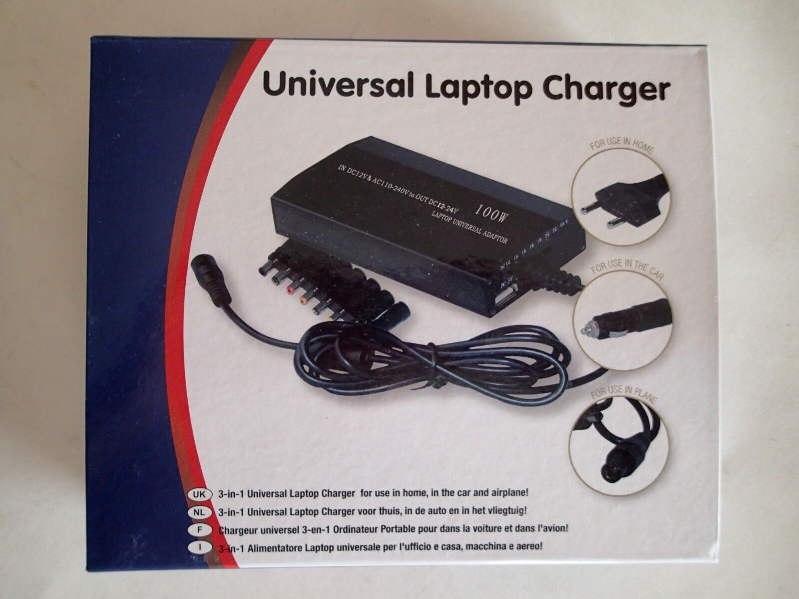 100W 3-in-1 Universal Laptop Charger Adapter For Use in HOME CAR PLANE, Computer