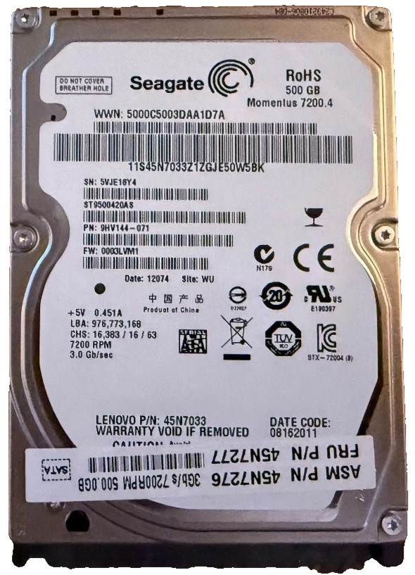 Seagate Momentus 7200.4 500GB Internal 7200RPM 2.5" (ST9500420AS) HDD 45N7033