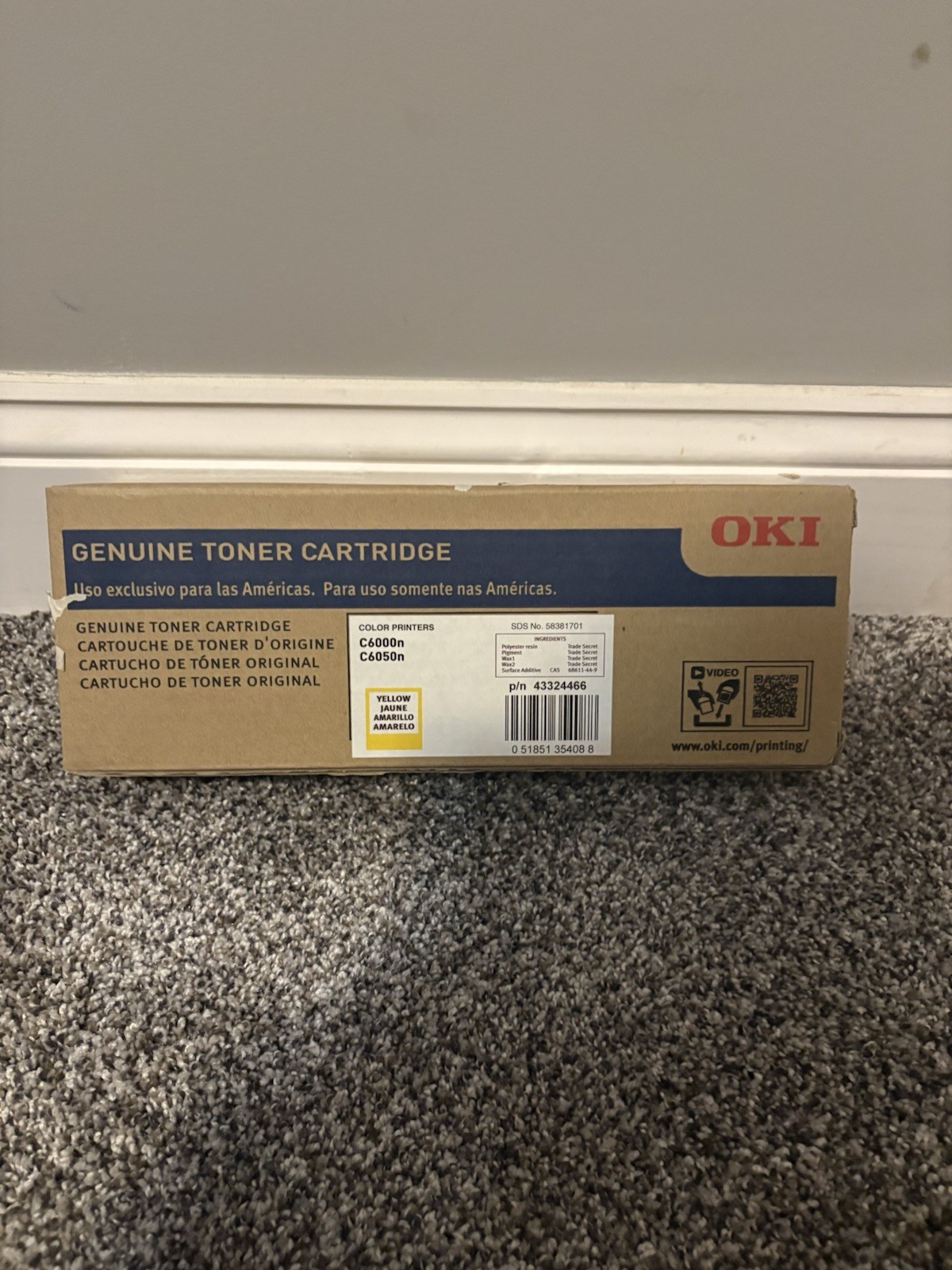 Okidata OKI Genuine C6000n C6050n Toner Cartridge Yellow P/N 43324466
