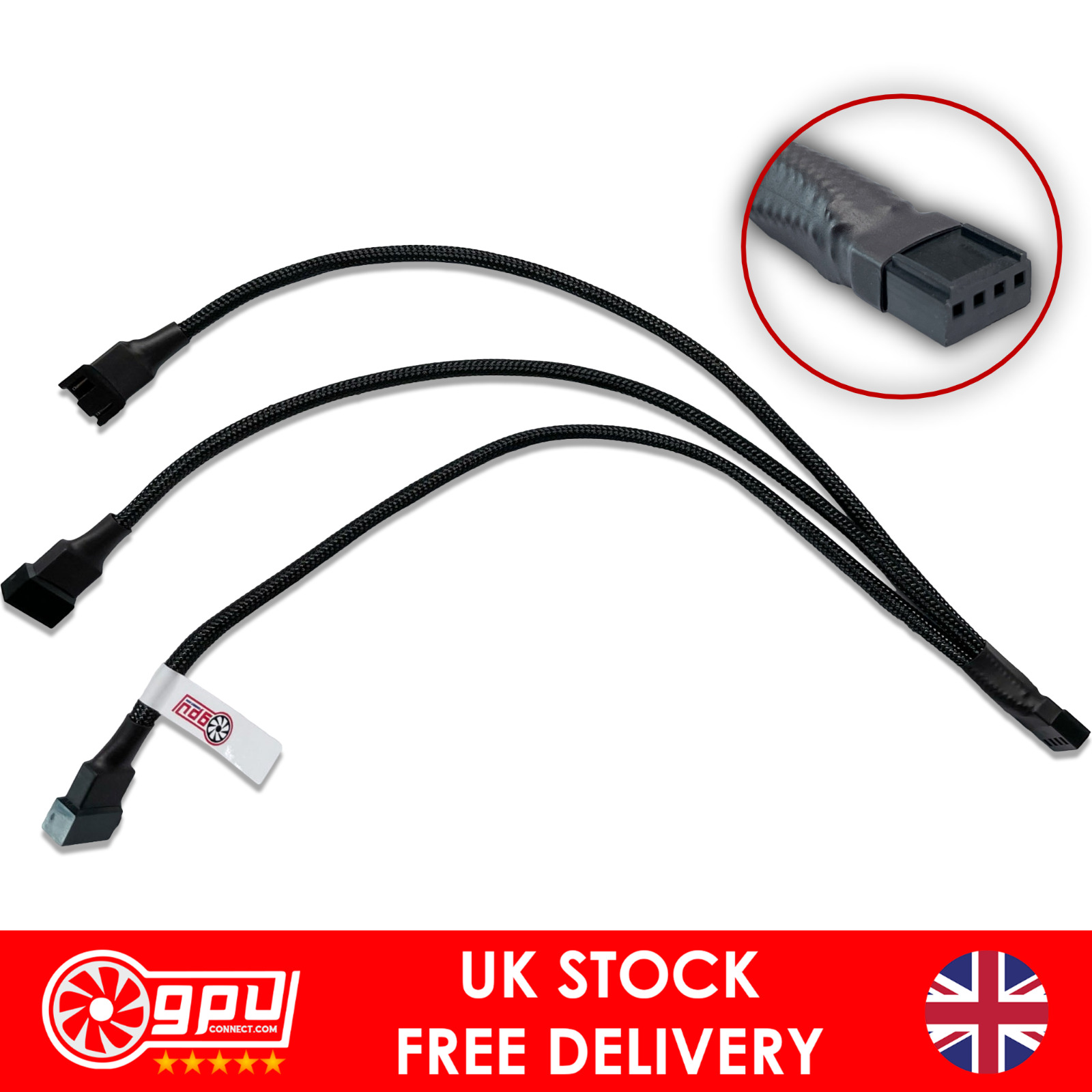PREMIUM 3-Way Fan Splitter Cable 4-Pin Extension CPU - 26cm Black Sleeved