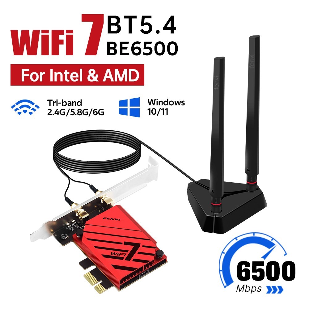 WiFi 7 PCIe Card BE6500 Tri-Band MT7925 BT5.4 MLO for Win 10/11 Computer Gaming
