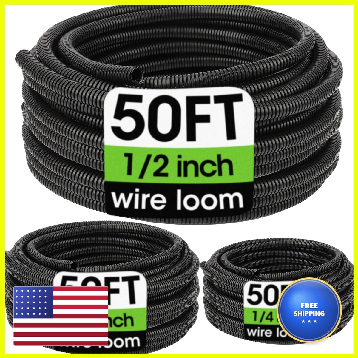 Wire Loom 1/4 1/2 3/8 in x 50 FT Split Conduit Cable Sleeve