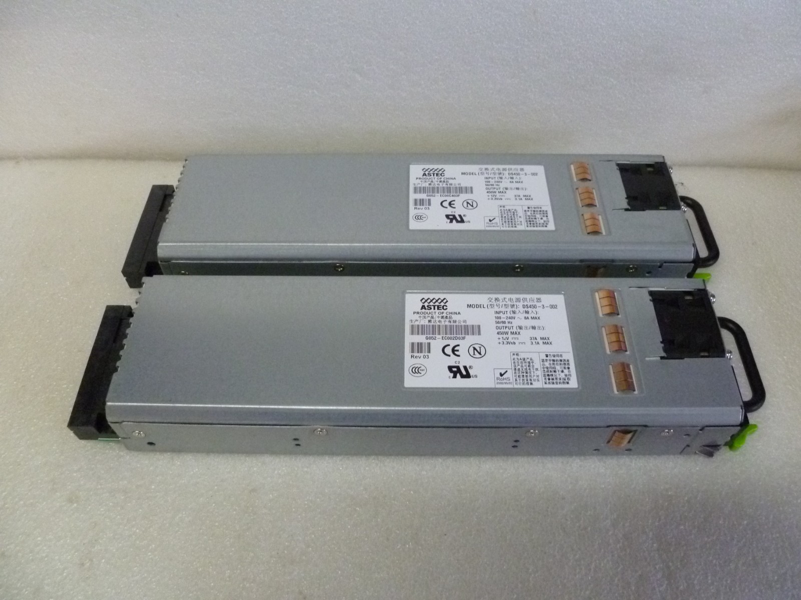 PAIR OF ASTEC DS450-3-002 AC POWER SUPPLY MODULE 12V 37A 450W