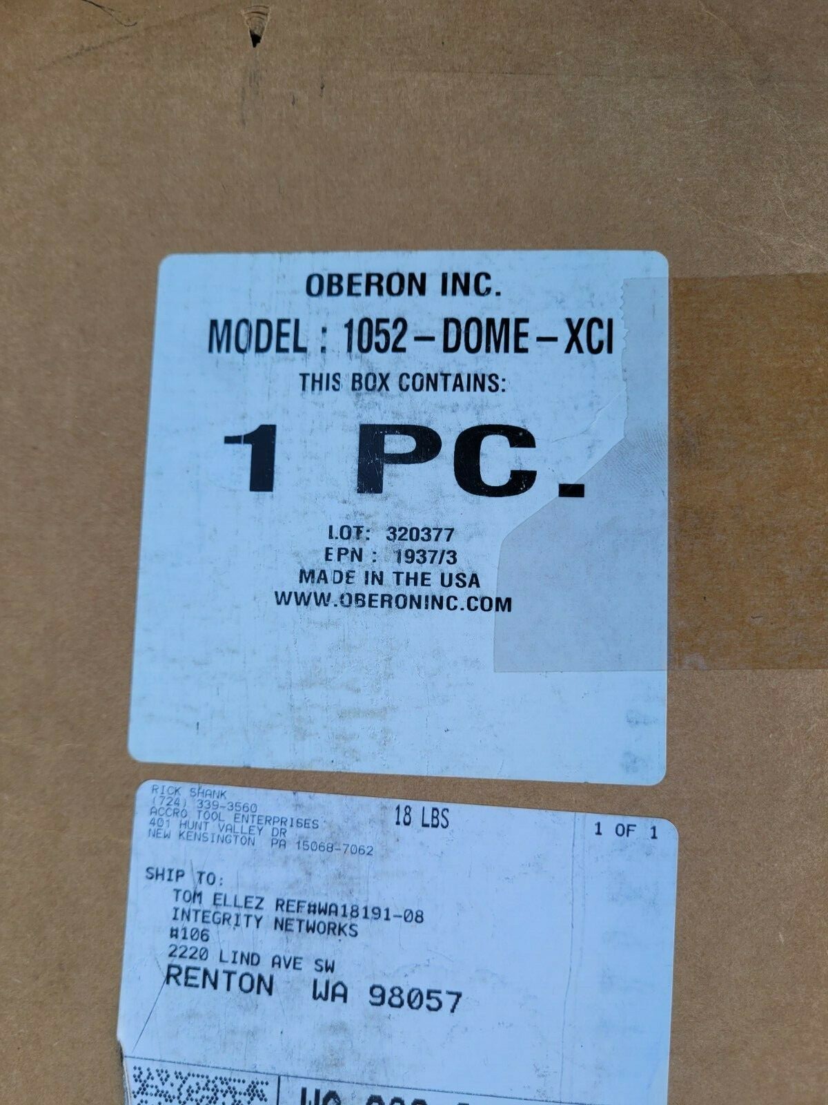 Oberon Model 1052-Dome-XCI 2'x2' Ceiling Tile WiFi Enclosure Brand New 