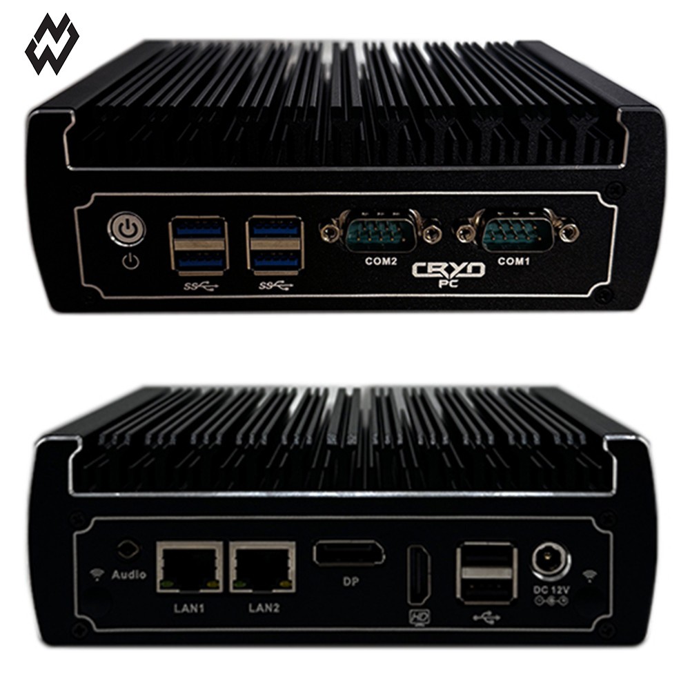 Cryo-PC Fanless Mini PC, 2x LAN, 2x DB9, Core i3 8130U + 8GB DDR4 + 128GB SSD