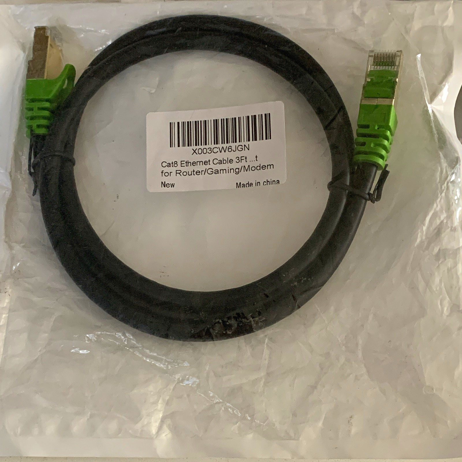 7 sets  Cat 8 RJ-45 Ethernet Patch Cable 3 ft Round Cord Black/Green X003CW6JGN